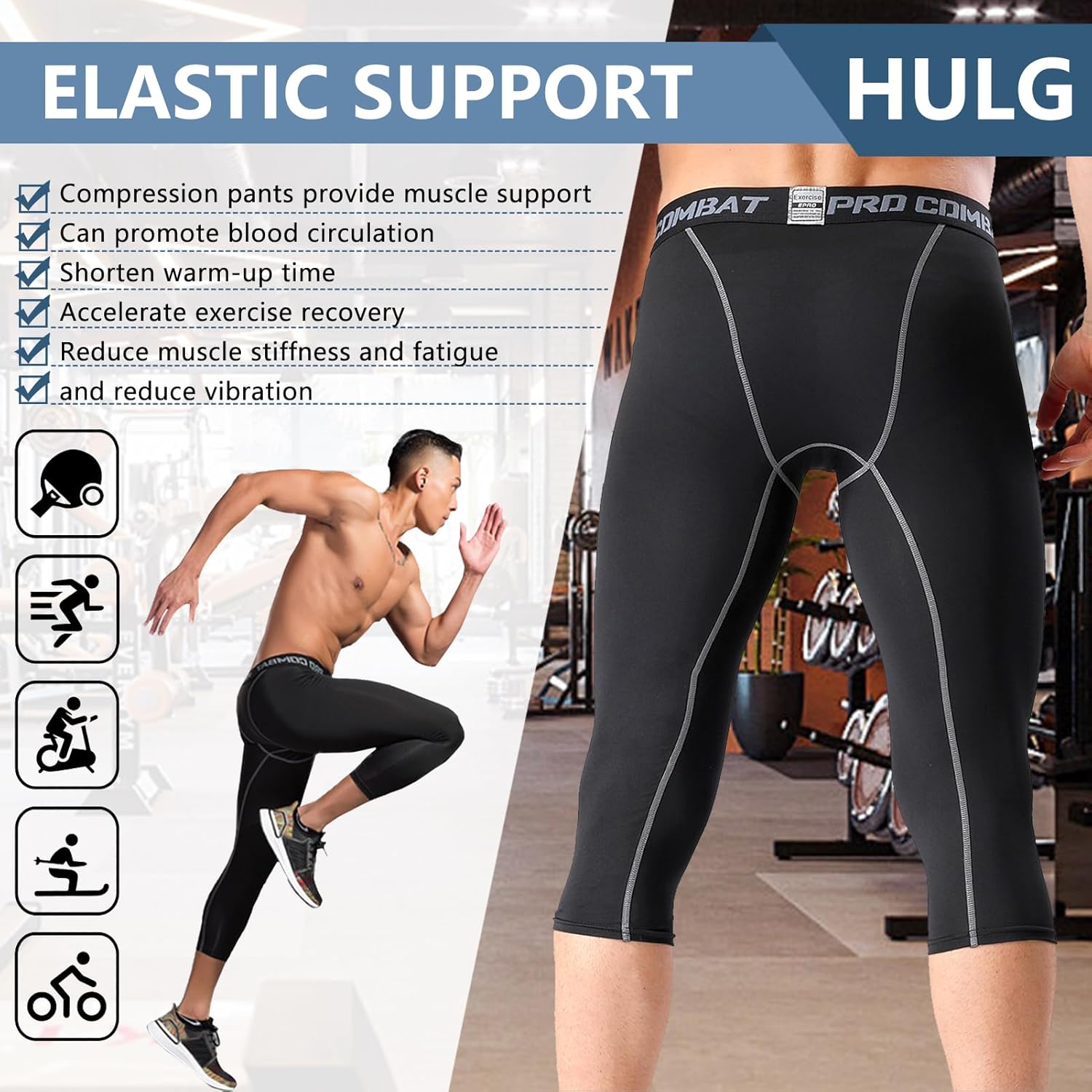 Thumbnail 5 de HULG Kompressionshose Herren – 3/4 Sport-Leggings für Training, Laufen und Freizeit