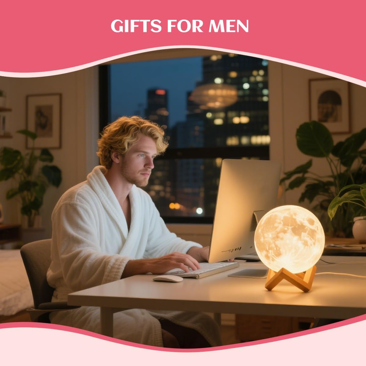Detalle de CPLA Moon Lamp 3D-Printed LED Night Light, Remote & Touch Control, 15 cm
