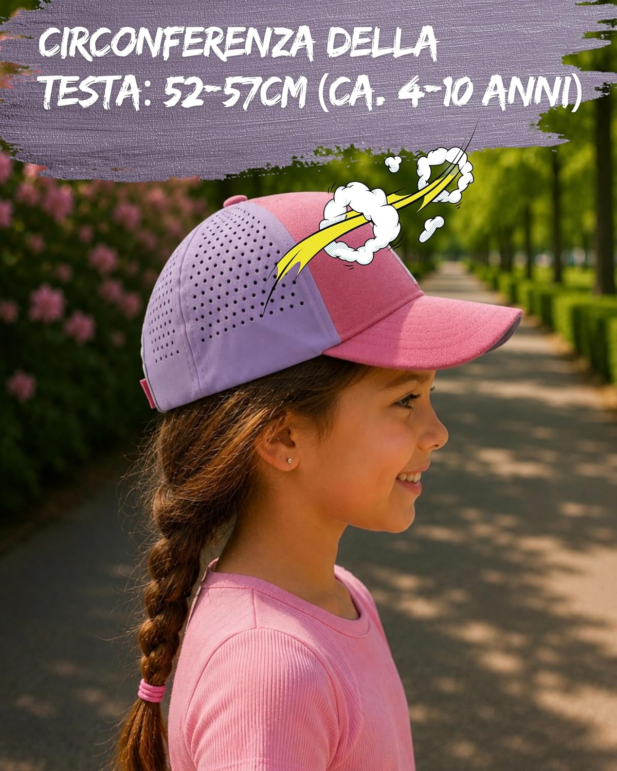 Detalle de HECKBO Cappellino da Baseball per Bambini 52–57 cm con 5 Adesivi in Velcro: personalizzazione, traspirante e riflettente