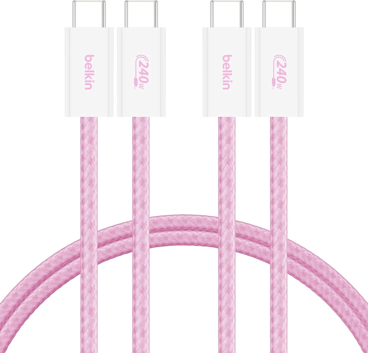 Detalle de Belkin USB-C to USB-C 240Wケーブル 1.5m・ピンク・ナイロン製 2本セット