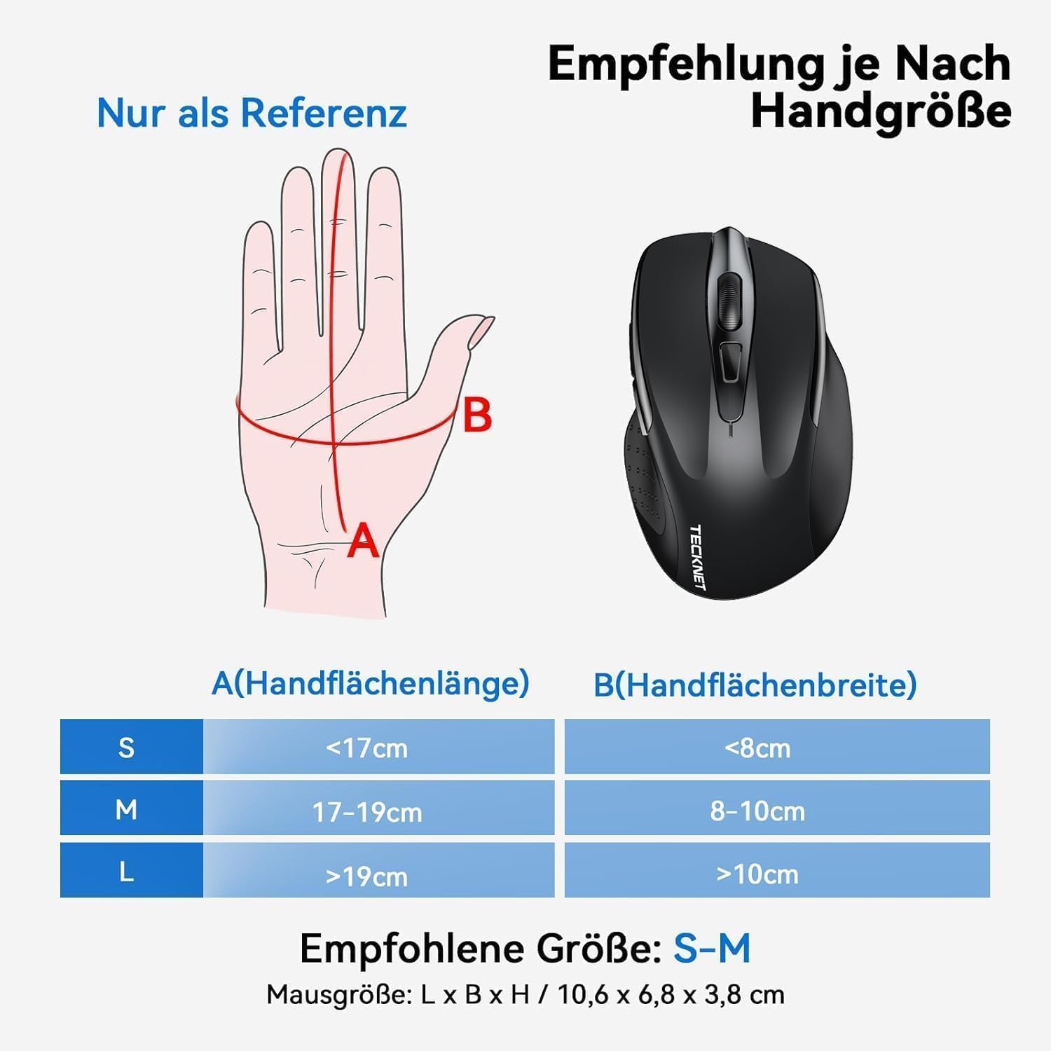 Thumbnail 6 de TECKNET Bluetooth Maus (wiederaufladbar, 3 Modi BT 5.0/3.0 + 2,4 GHz, 4800 DPI) – schwarz
