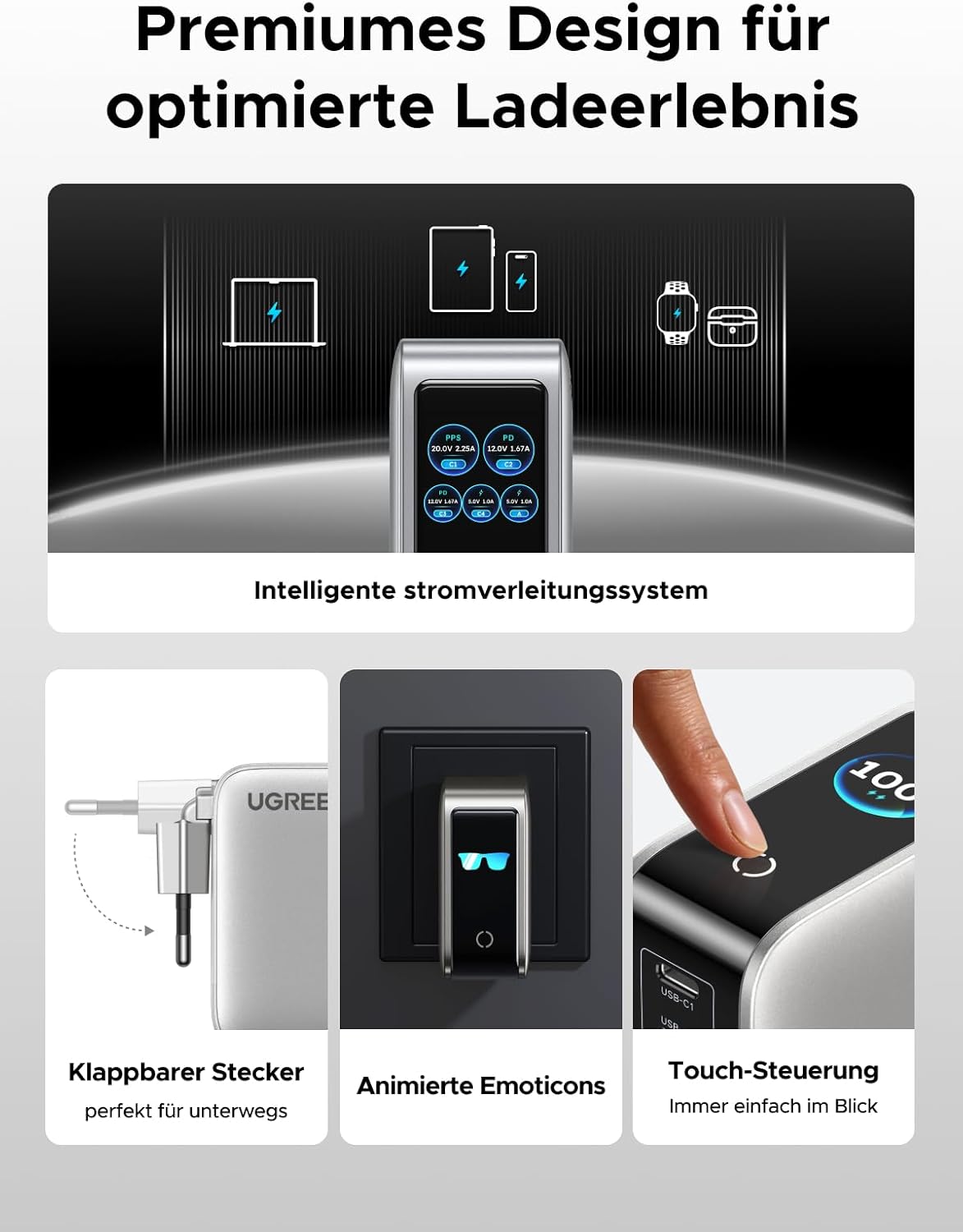 Thumbnail 5 de UGREEN Nexode Pro 100W USB‑C Ladegerät (GaN) mit 5 Ports und Smart-Display