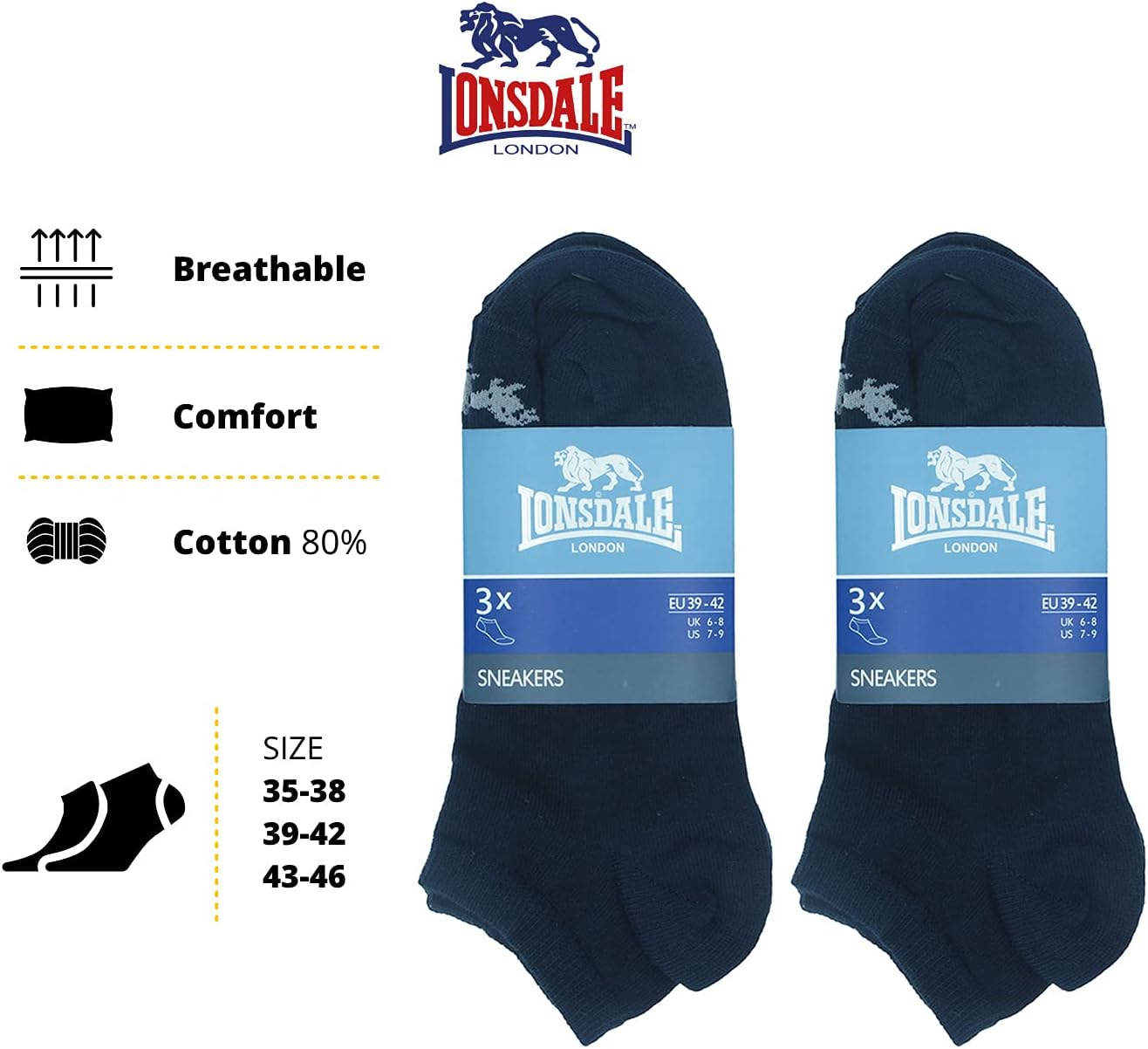 Thumbnail 2 de Lonsdale 6 Paia Calzini Corti Uomo Donna – Cotone Traspirante, Lunghezza Caviglia