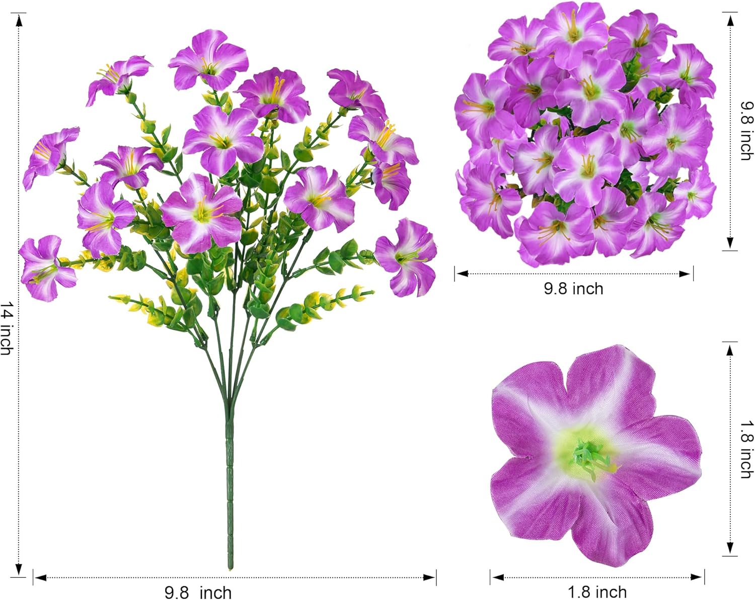 Thumbnail 4 de Artificial Flowers for Outdoors: 20 Bundles Silk Petunia with Eucalyptus, UV-Resistant Faux Flowers for Outdoor Planters