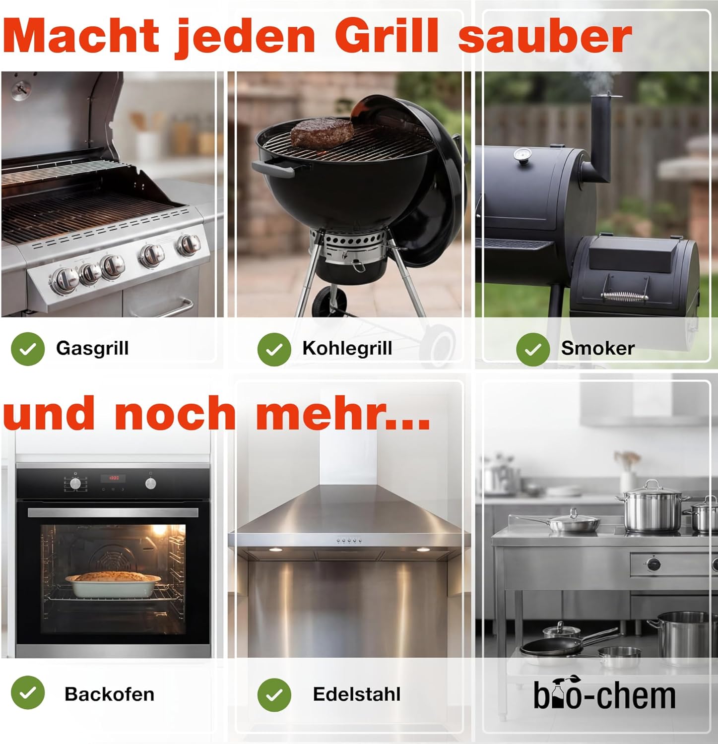 Thumbnail 6 de bio-chem Grillreiniger Set 3-teilig: Fettlöser, Rauchharz-Entferner & Öl-Spray für Gasgrill, Backofen und Edelstahl