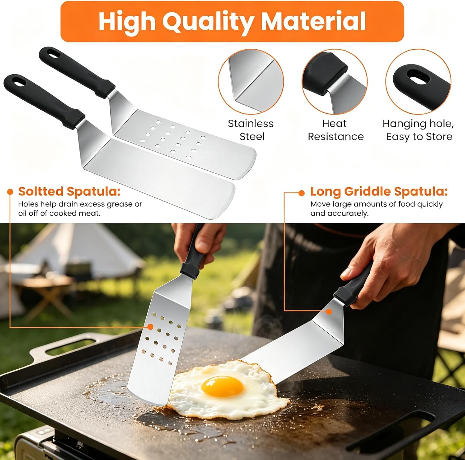 Detalle de CenGoes BBQ Griddle 32-Piece Stainless Steel Flat-Top Grill Tool Set