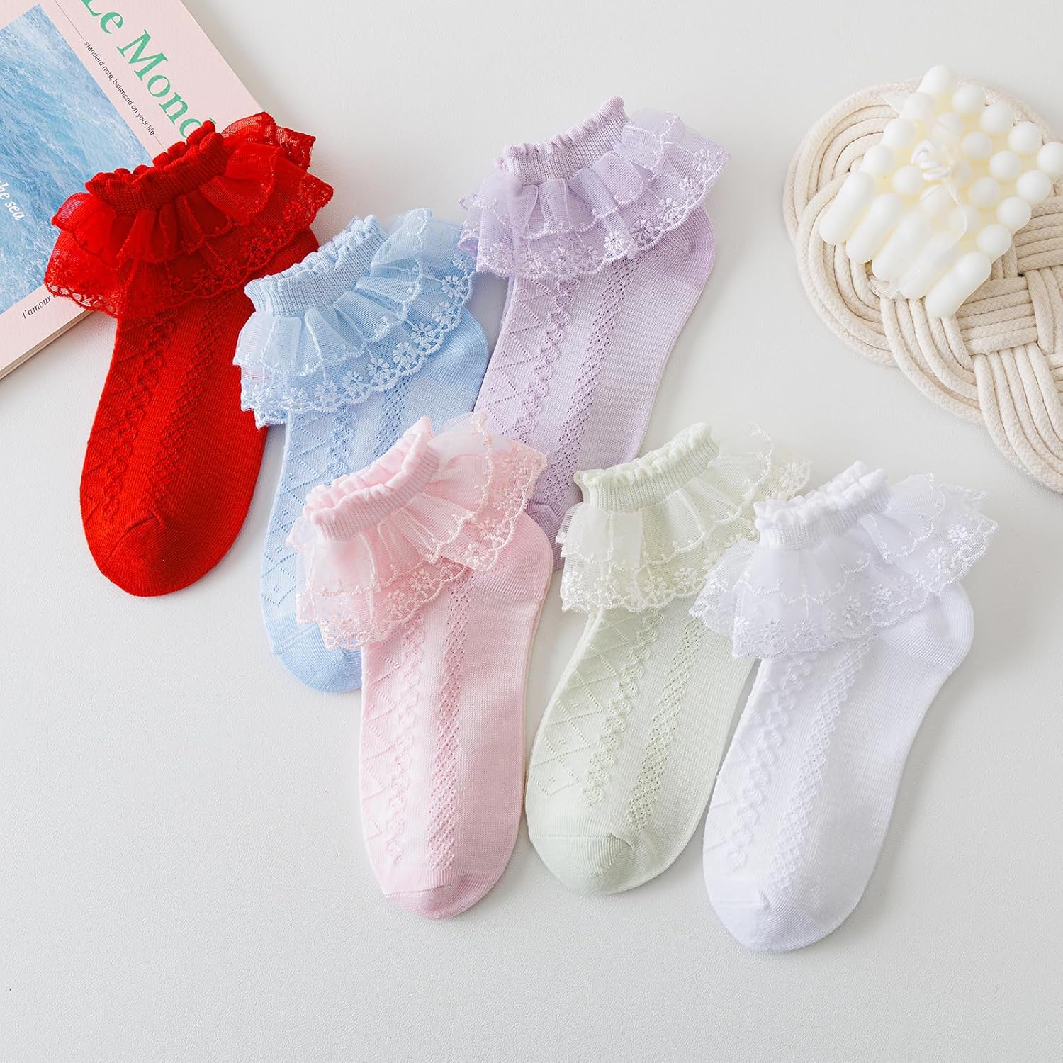 Thumbnail 6 de Jupsk Girls Frilly Socks Ankle School Socks – Multicolour Cotton Lace (6 Pairs)