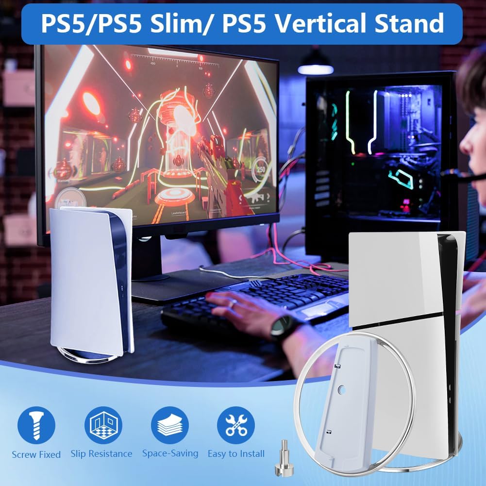 Detalle 2 de AYESY vertikalt PS5-stativ för PS5, Slim och Pro i vit metall och ABS