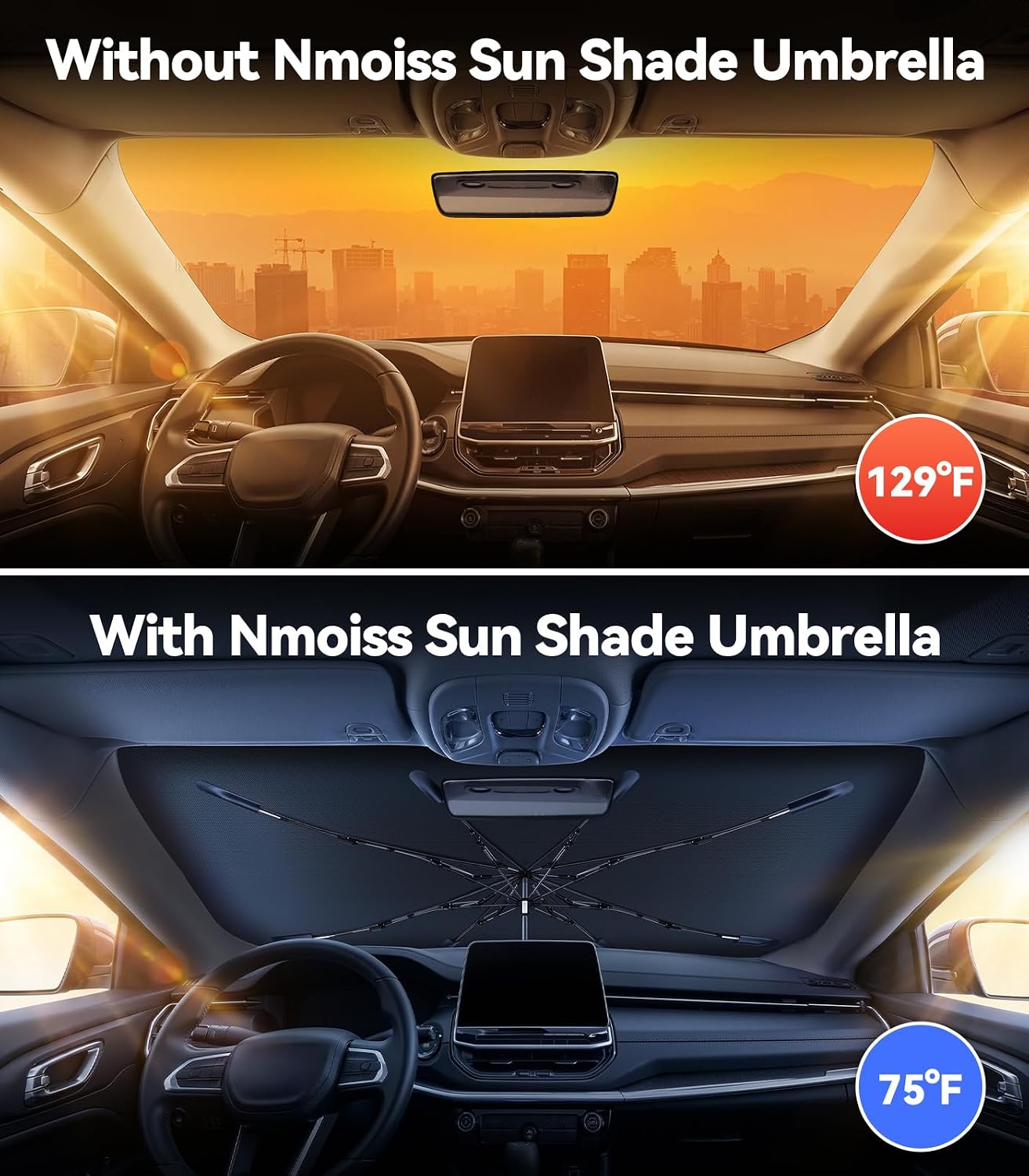 Thumbnail 1 de Nmoiss Vinyl Coating Heat Shield Windshield Sun Shade for Jeep Compass (2017-2025): UV Blocking, Interior Protection, and Easy Fit