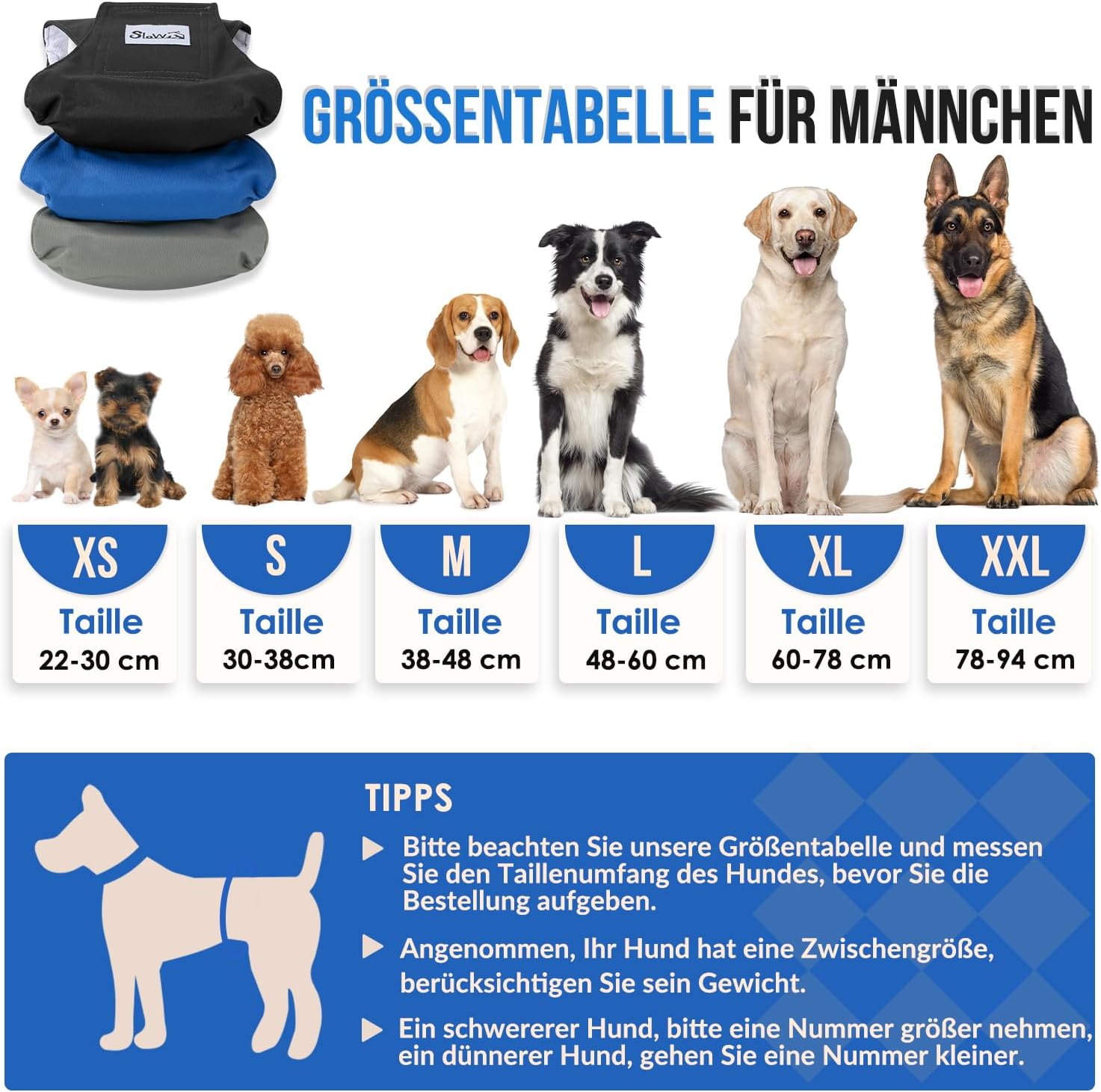 Thumbnail 6 de SlowTon Hundewindeln für Rüden, 3 Stück – waschbare, wiederverwendbare Windelhöschen mit starkem Befestigungssystem