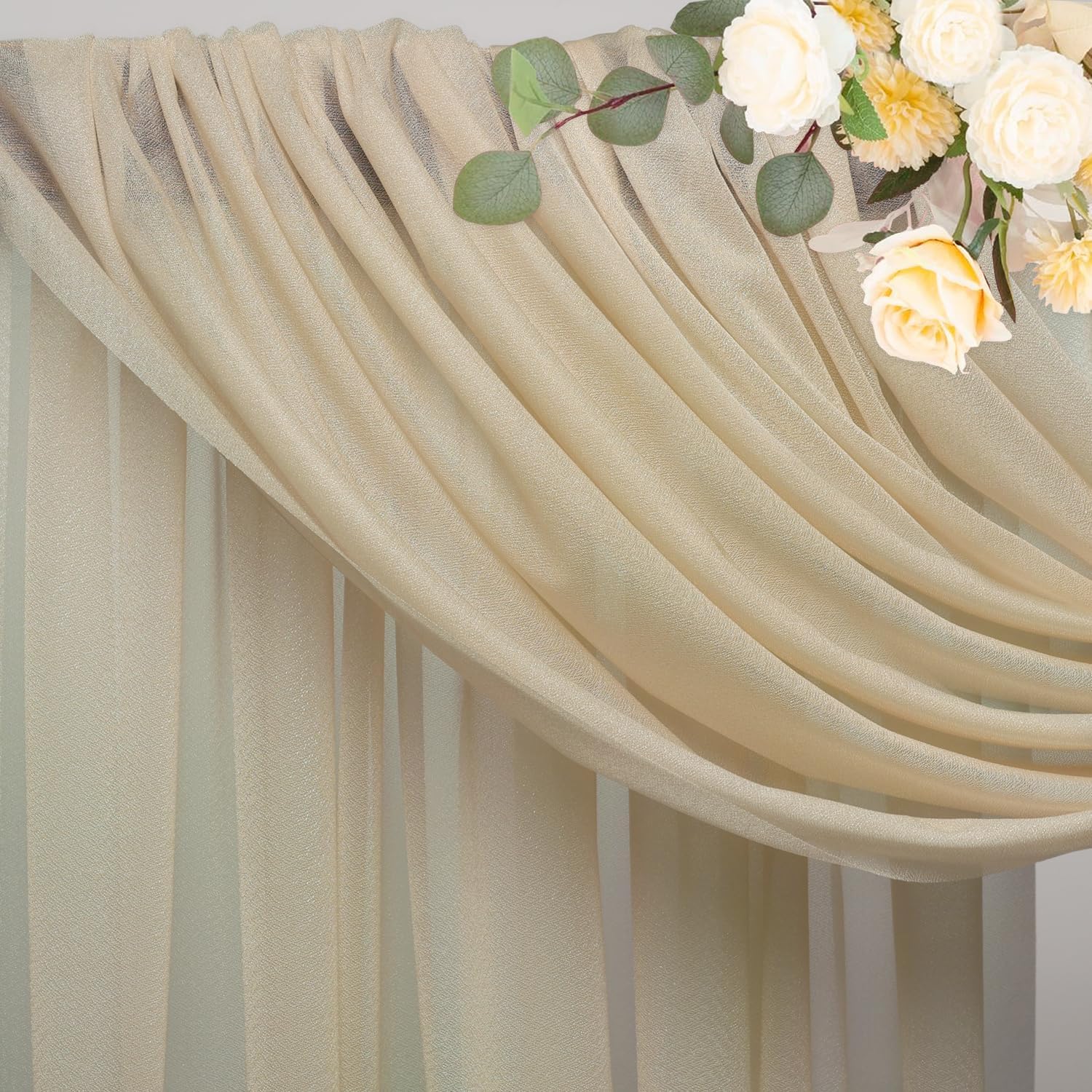 Detalle 2 de Wokceer Champagne Wedding Arch Drapes, 4 Sheer Polyester Panels, 28.7" x 20 ft