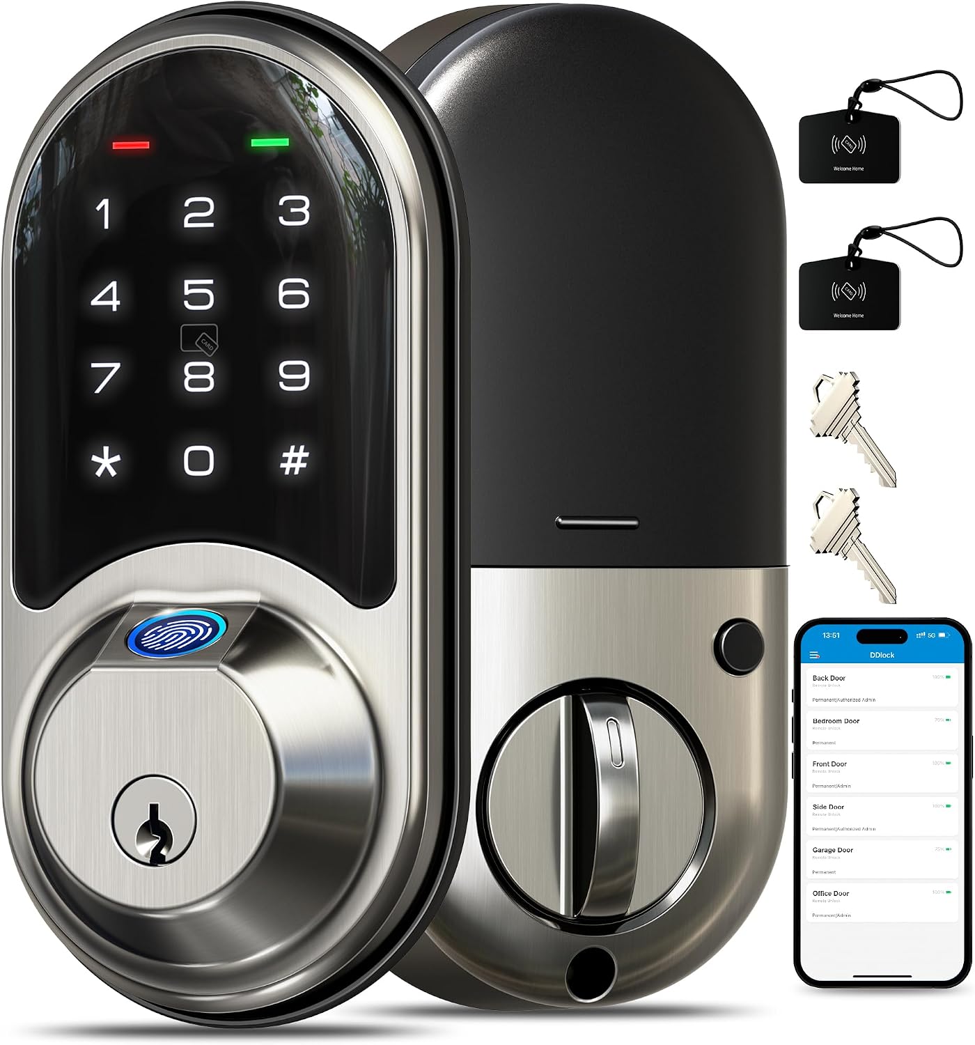 Detalle de Veise Fingerprint Smart Deadbolt, Satin Nickel