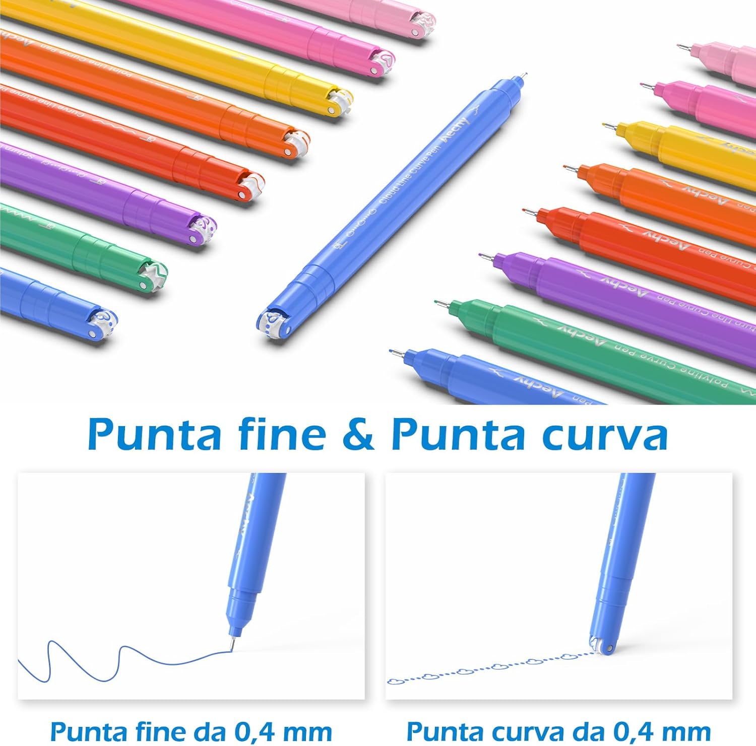 Thumbnail 1 de AECHY Penne Curve Colorate per Appunti: set di marcatori doppia punta con 8 curve e colori vivaci