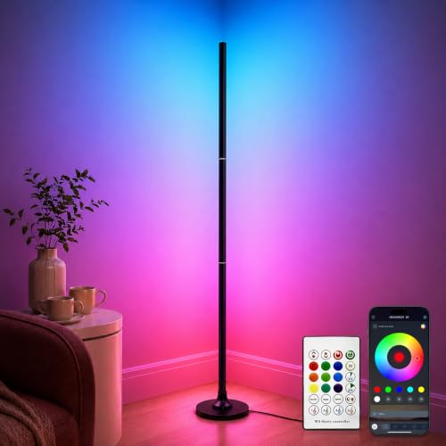 Detalle de Aogled Lámpara de Pie LED RGB regulable con mando y App, 120 cm, 16M colores y sincronización musical