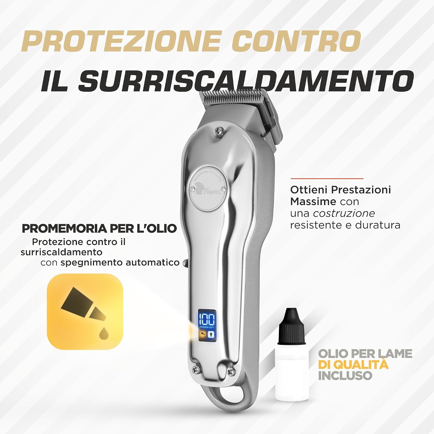 Detalle de Fagaci Tagliacapelli Professionali senza fili con lame in acciaio 440C – taglio superfine per uomo e barberia