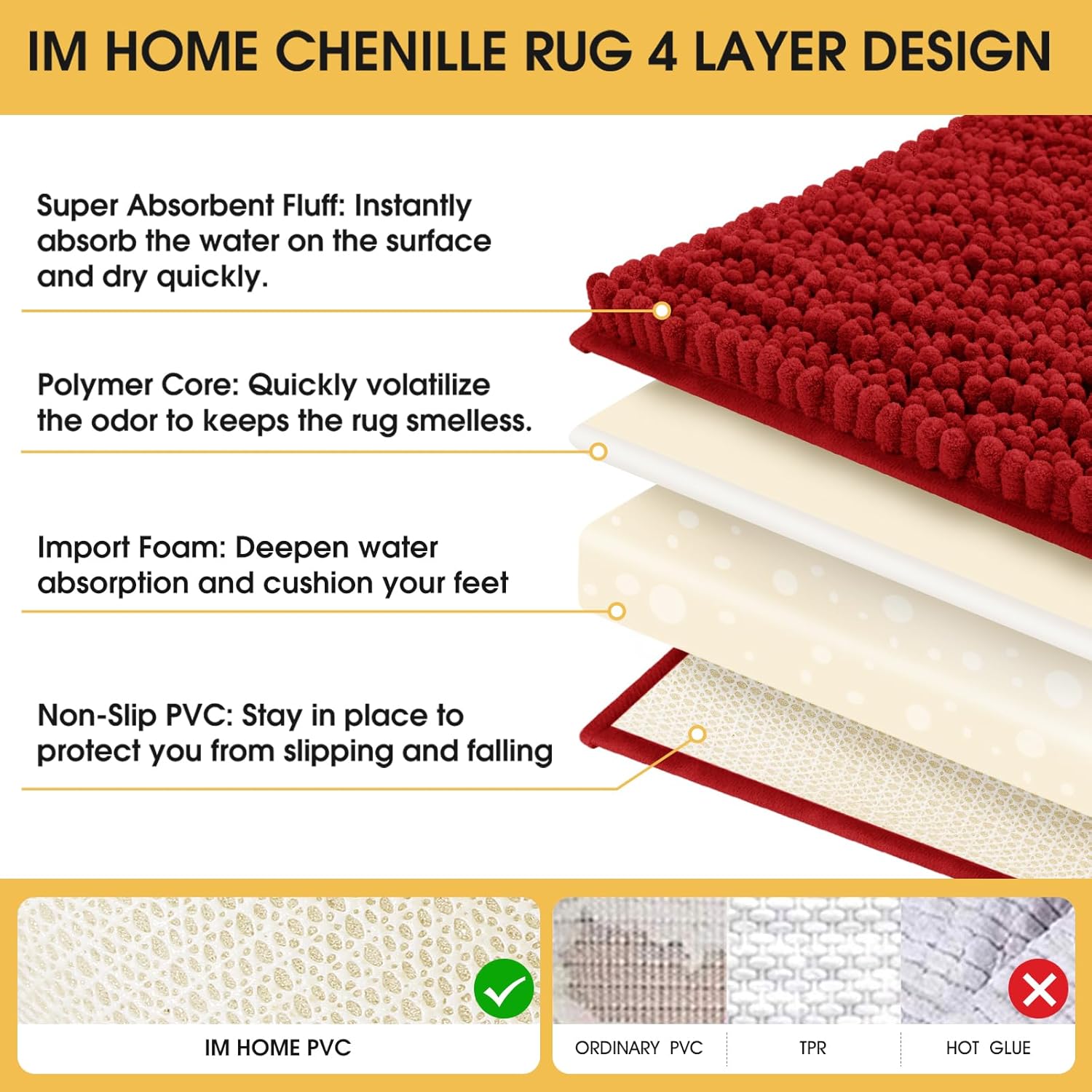 Thumbnail 4 de ACCUMTEK Upgrade Extra Large Red Bath Rug Set 3-piece