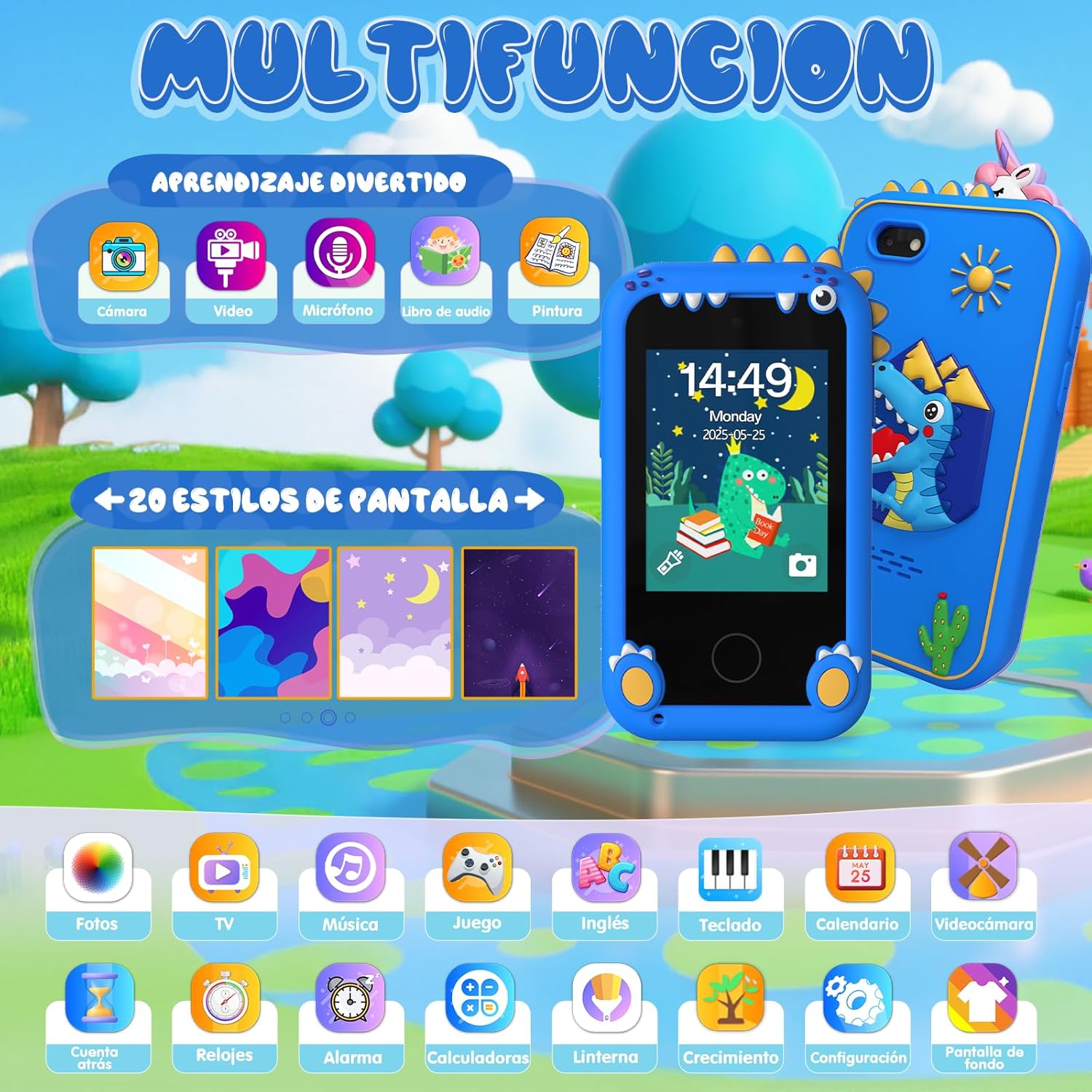 Thumbnail 1 de Fippesax Kinder Handy Smartphone Spielzeug mit 2,8" Touchscreen, Dualkamera und 20 Lernspielen (blau)