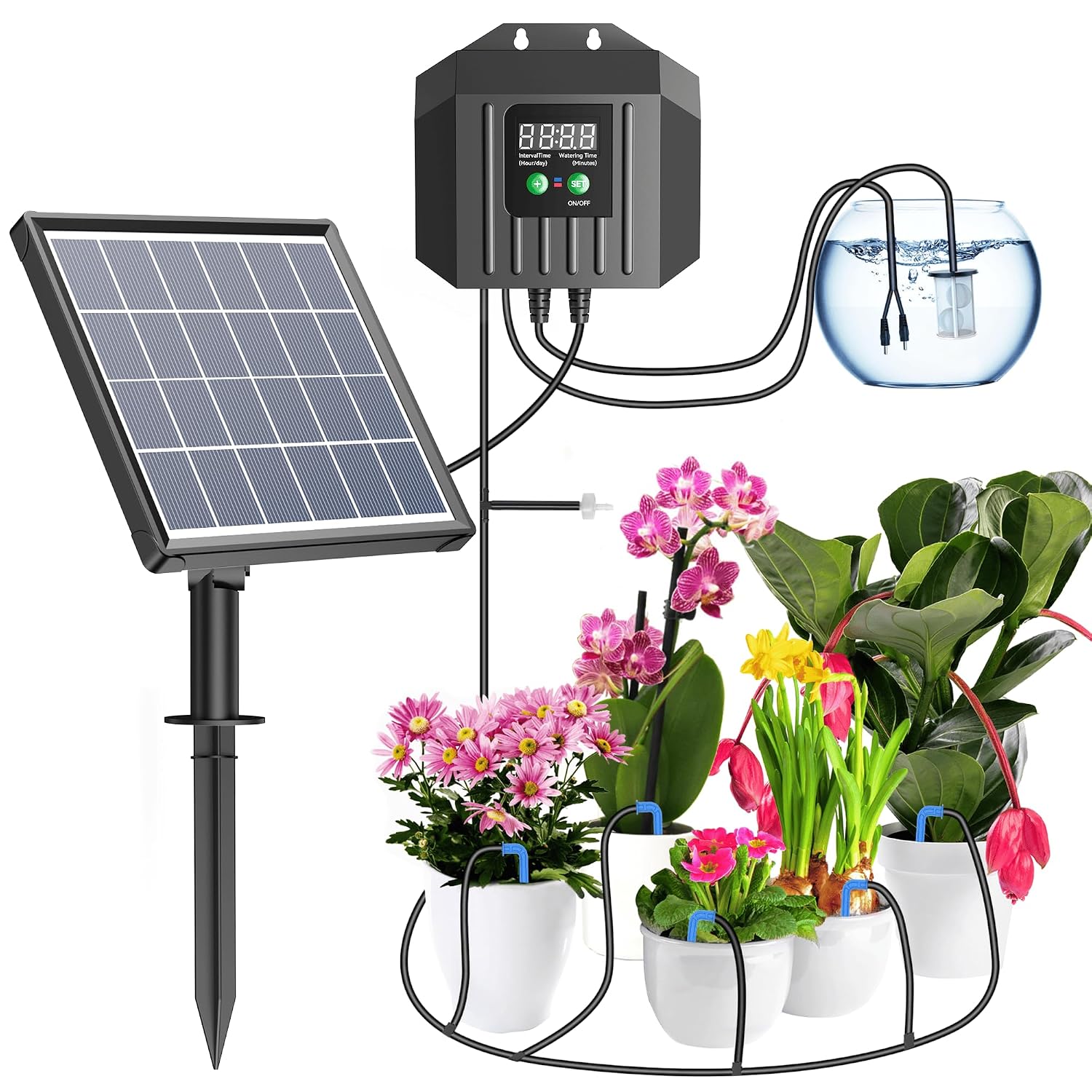 Detalle de Biling Solar Drip Irrigation System Kit (15m) with Solar Automatic Watering Controller