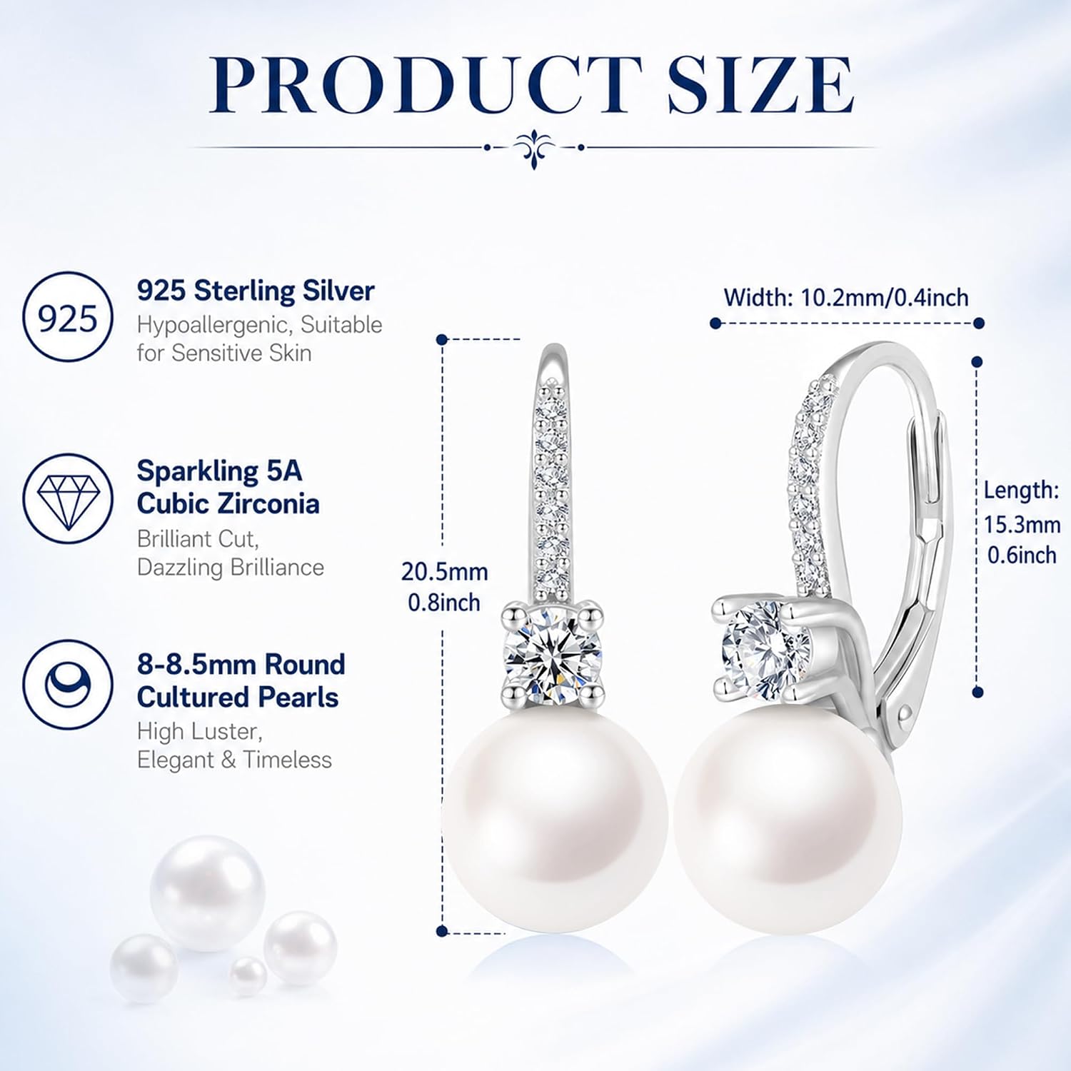 Detalle 1 de BAMIKI Pearl Drop Earrings 8mm Pearls