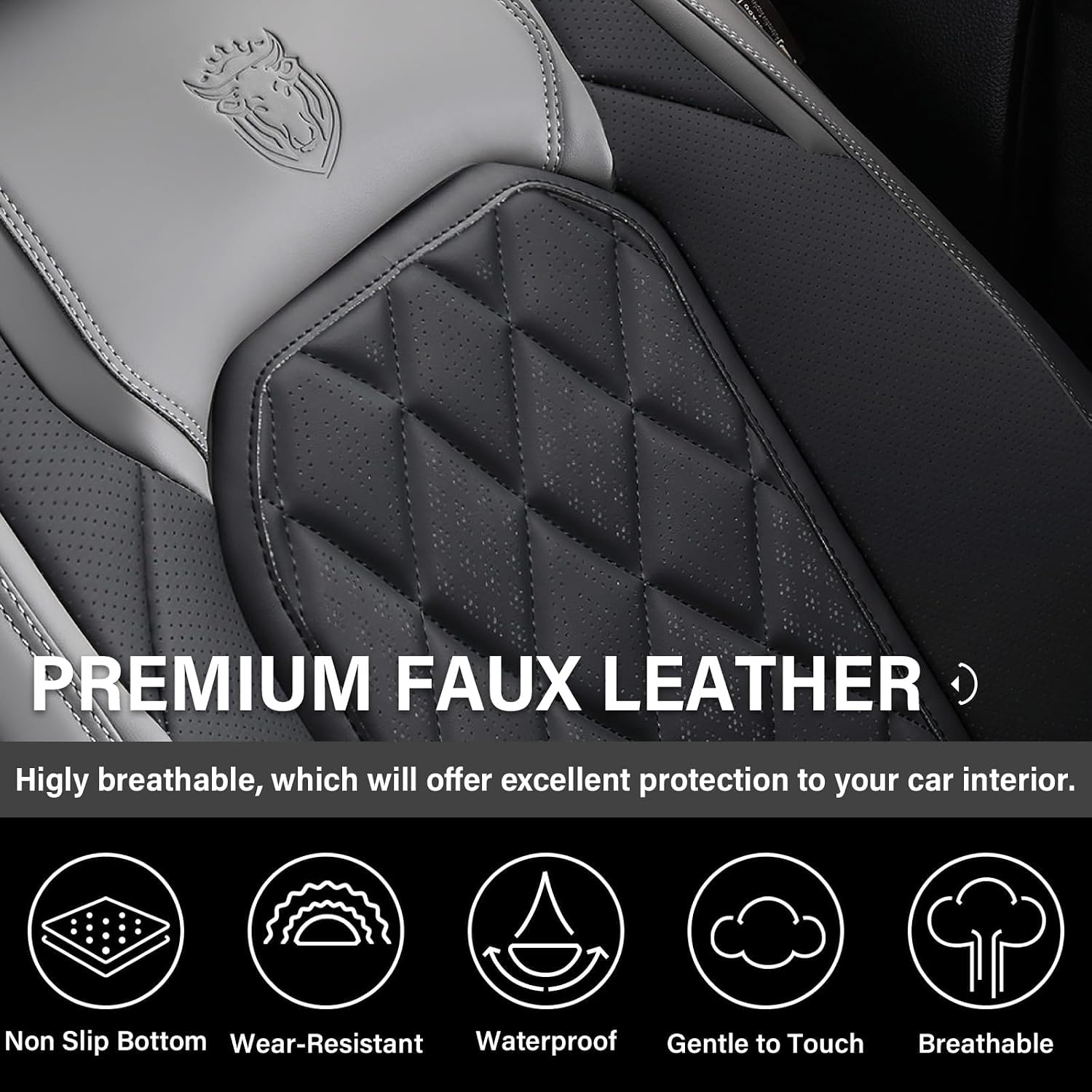 Detalle de Coverado Coverado Seat Covers Full Set (Faux Leather) Waterproof Seat Protectors for 5 Seats, Gray & Black