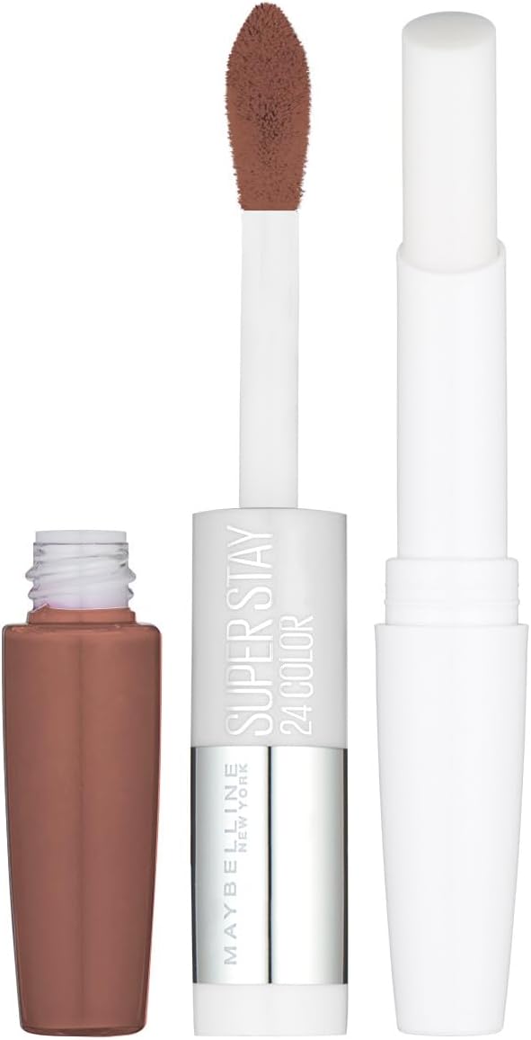 Detalle de Maybelline Superstay 24-timmars läppstift 615 Soft Taupe, flytande med balsam