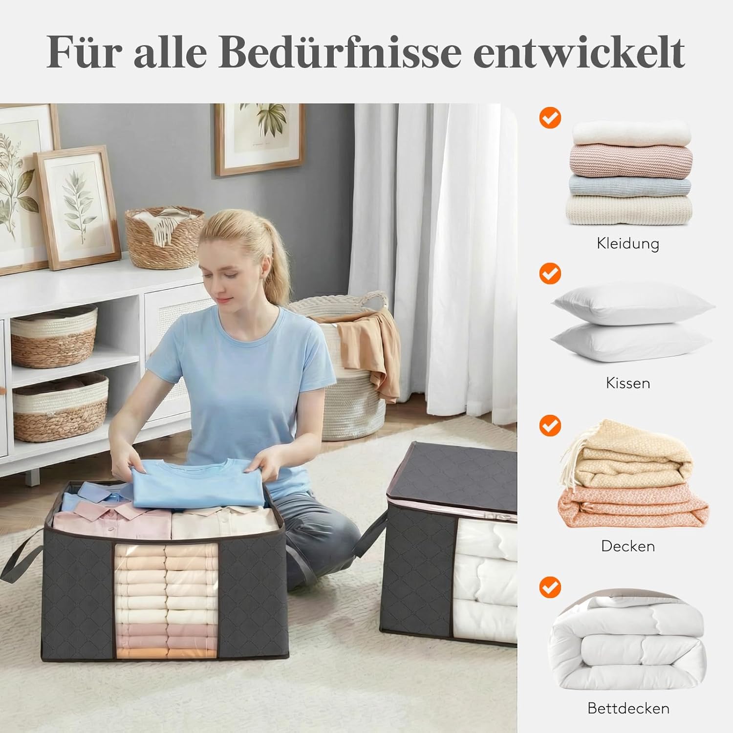 Thumbnail 6 de Lifewit Aufbewahrungstasche Groß 60L – 4 Stück, mit Deckel, verstärktem Griff, 55 × 35 × 31,5 cm, Grau