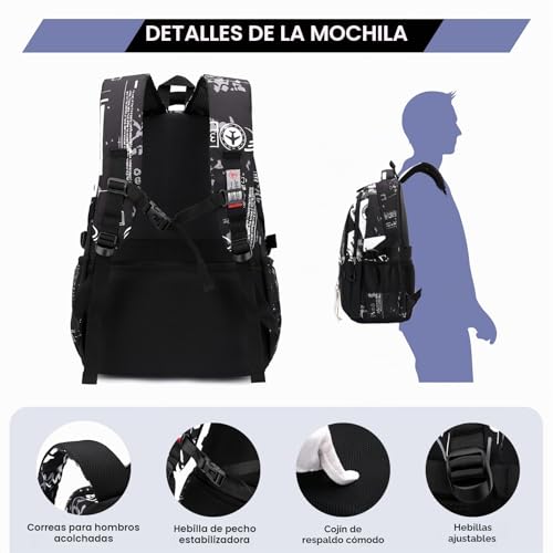Thumbnail 4 de Amythe Mochila Escolar Adolescente 32 L con Correa para Carro – Negro