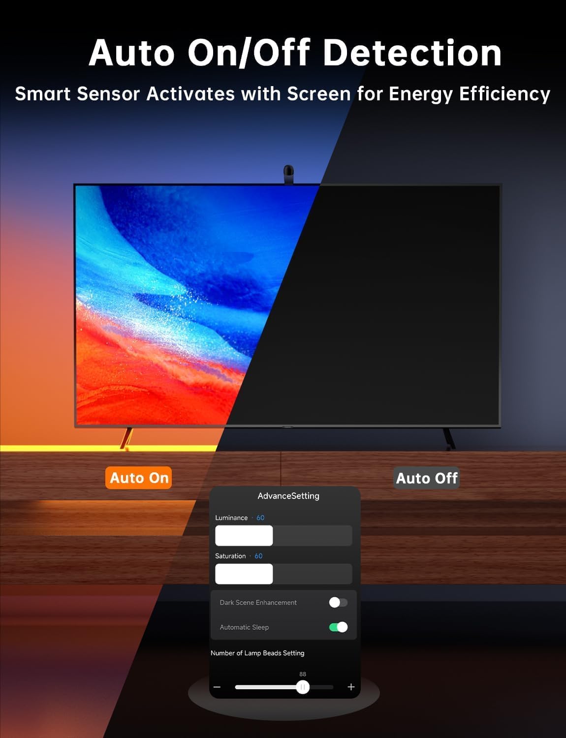 Thumbnail 6 de FFJ TV Backlight 14.7ft cuttable LED strip with sensor, app control and TV colour sync (55–65 inch)