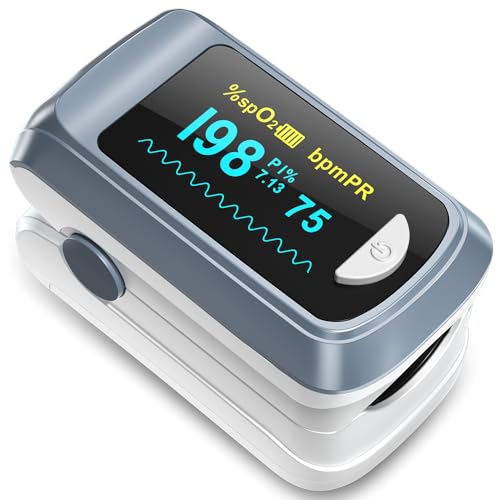 Detalle de HealthTree oxímetro de pulso de dedo con pantalla OLED y lectura rápida de SpO2 y frecuencia cardiaca