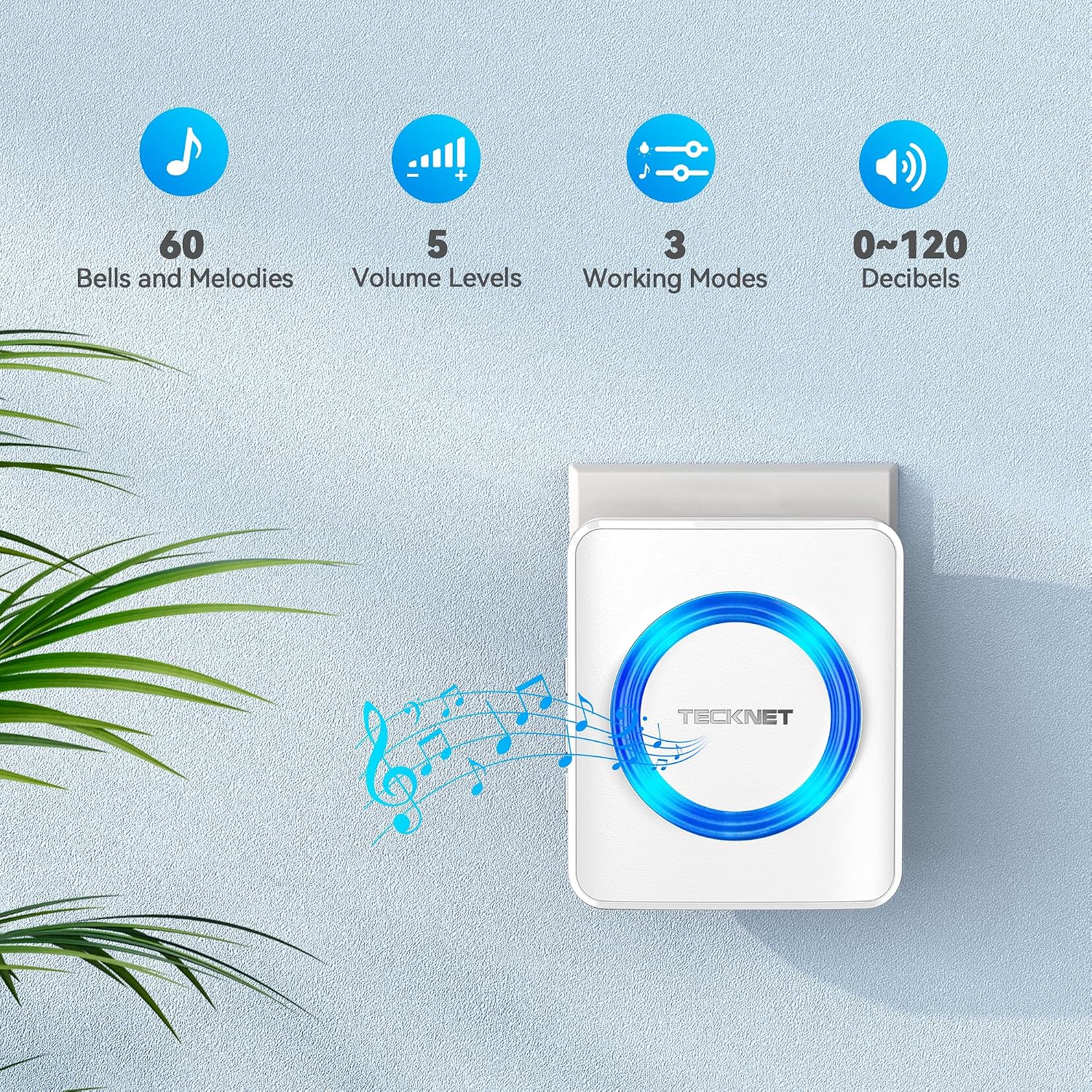 Detalle de TECKNET Wireless Doorbell Kit 4 Receivers