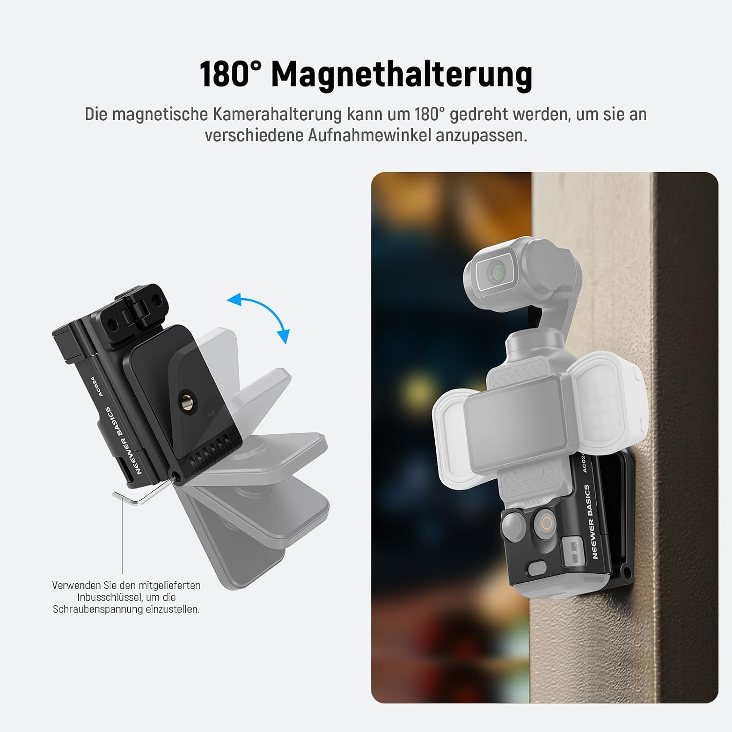 Detalle de NEEWER Basics AC024 Magnetische Halterung für DJI Osmo Pocket 3 – kompakt, flexibel und zuverlässig