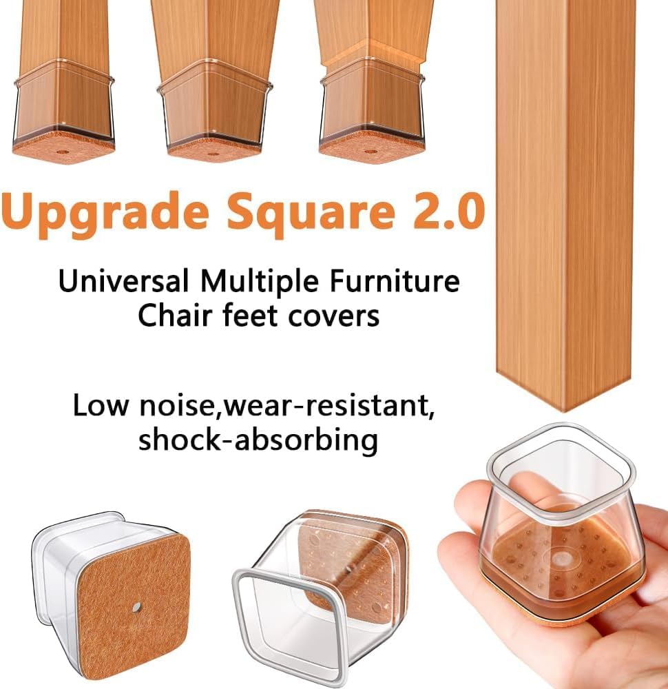 Thumbnail 5 de RUSIDO 20 PCS Chair Leg Floor Protectors (Silicone caps, felt base) for square legs 19–25mm