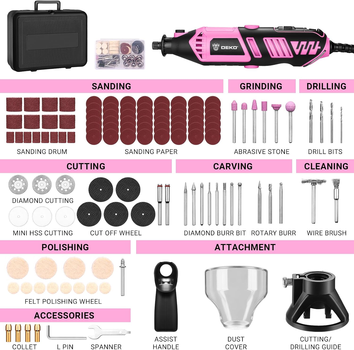 Thumbnail 1 de DEKOPRO DKRT170Y1P-S2-BS-1 Rotary Tool Kit with Flex Shaft, Variable Speed