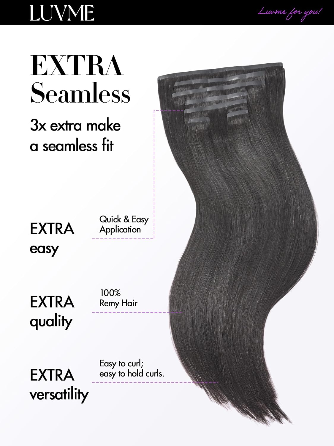 Detalle de LUVME NEW-QZF110-ST-22-NC-AMZ*2 22-Inch Human Hair Clip-In Extensions, 220g