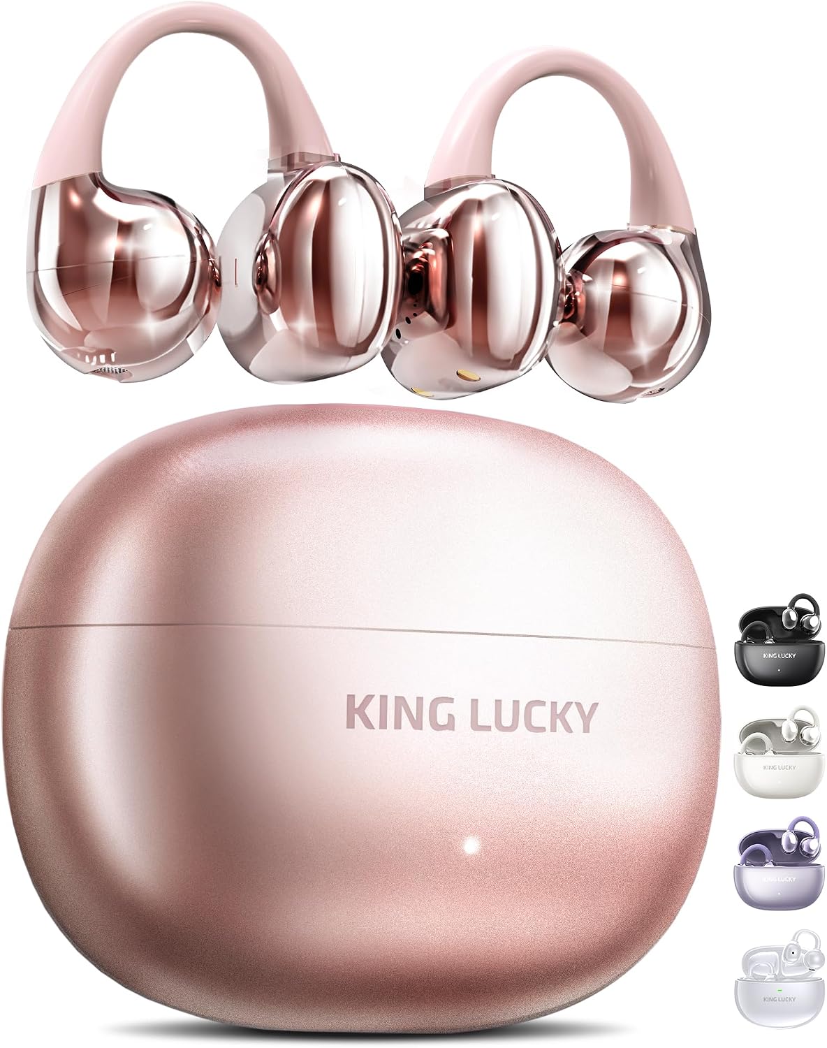 Detalle de King Lucky i121 Open Ear Clip-on Wireless Bluetooth 5.4 Earbuds (Rose Gold) with Mic