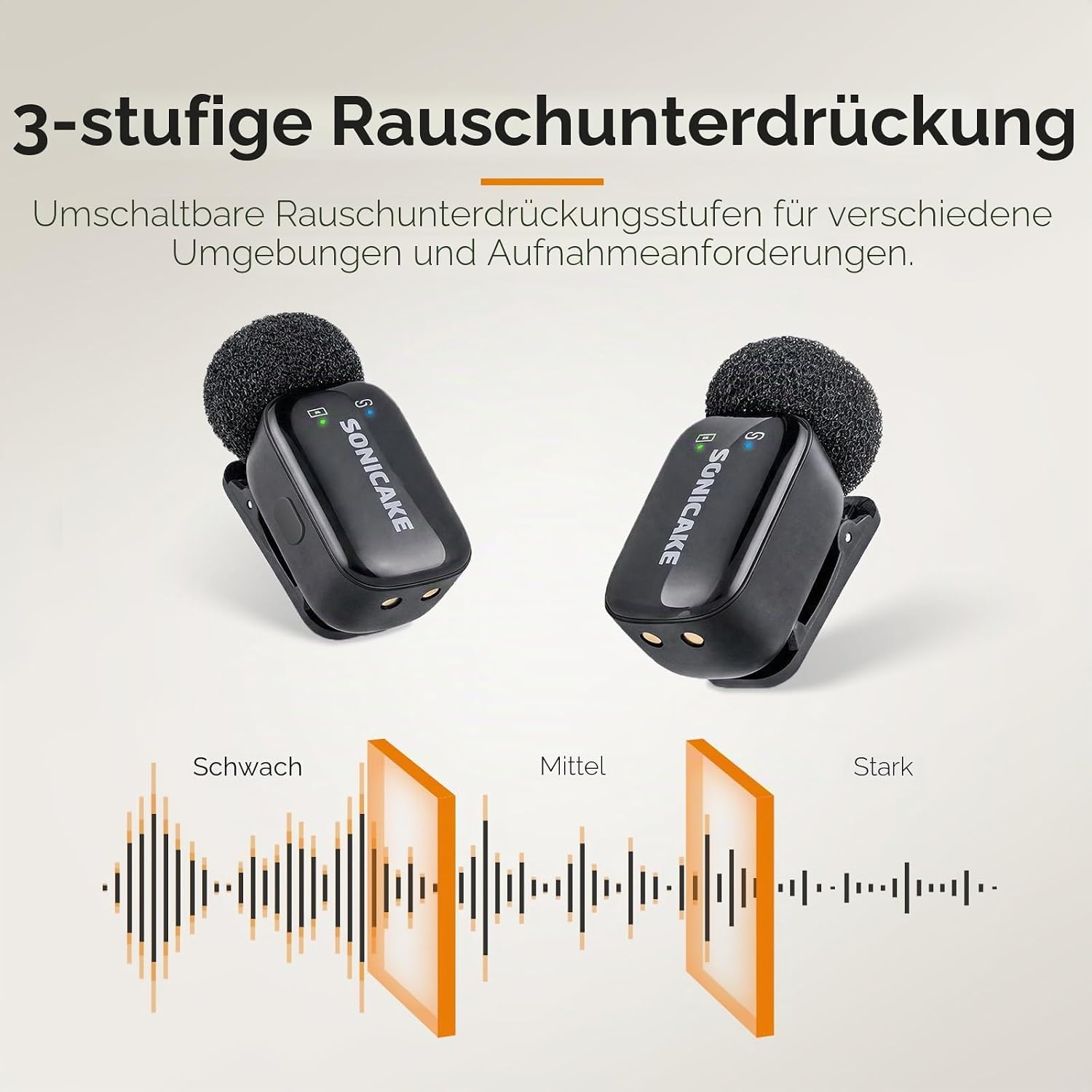 Detalle de SONICAKE Mini Wireless Mikrofon-Set 2,4 GHz mit zwei Sendern – kompatibel mit iPhone/Android/PC