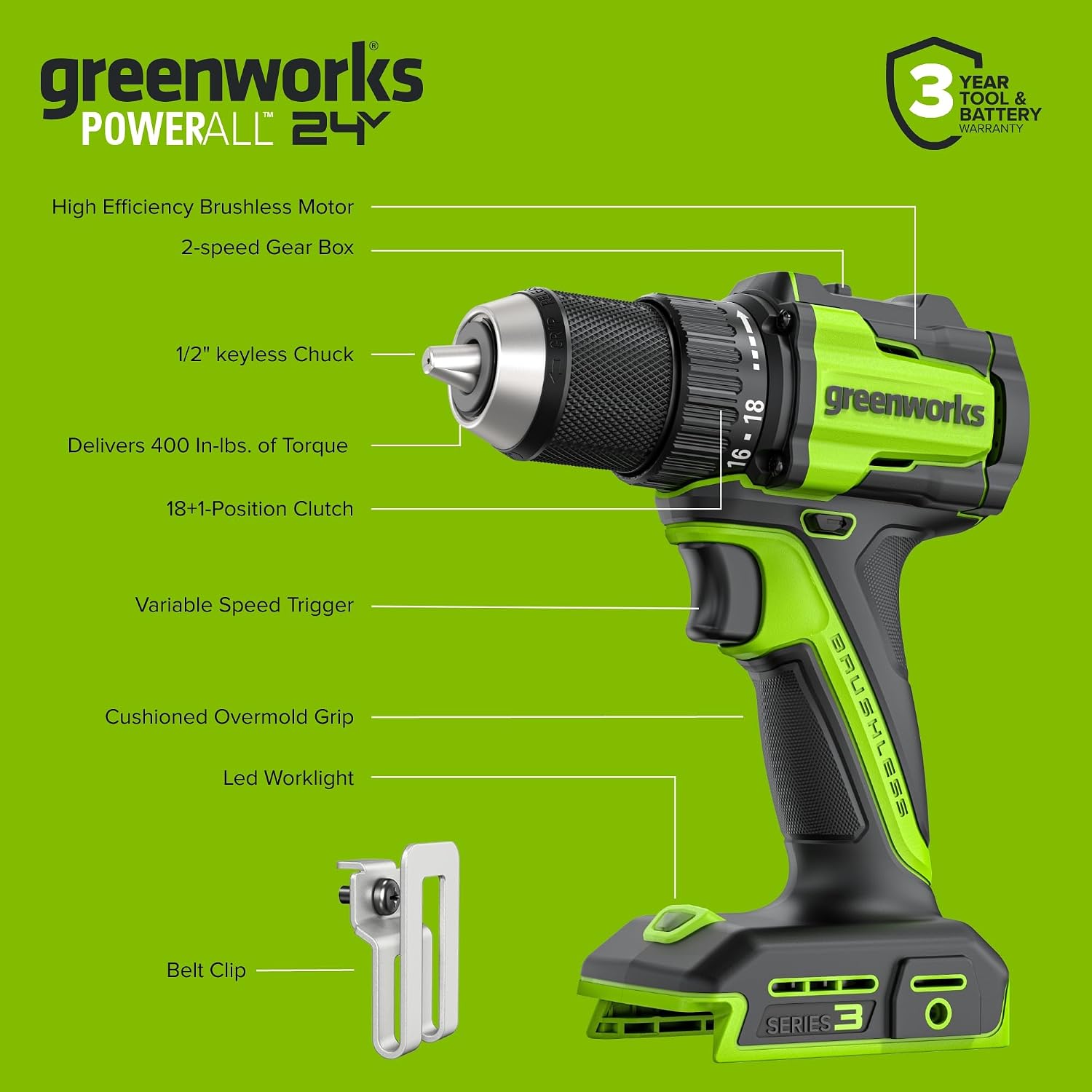 Detalle de Greenworks 1/2-Inch Brushless Cordless Drill