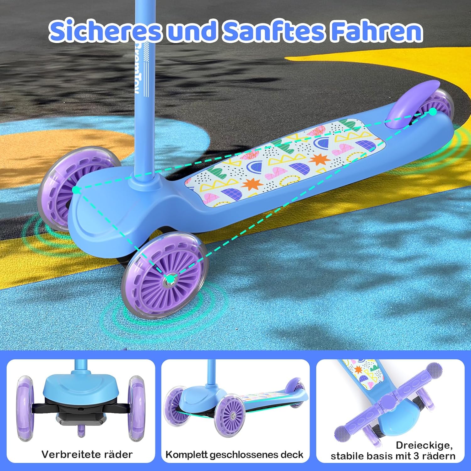 Thumbnail 5 de BremToy Roller Kinder 3 Jahre – höhenverstellbar, leuchtendes Deck & PU-Räder (50 kg, 4 Stufen)