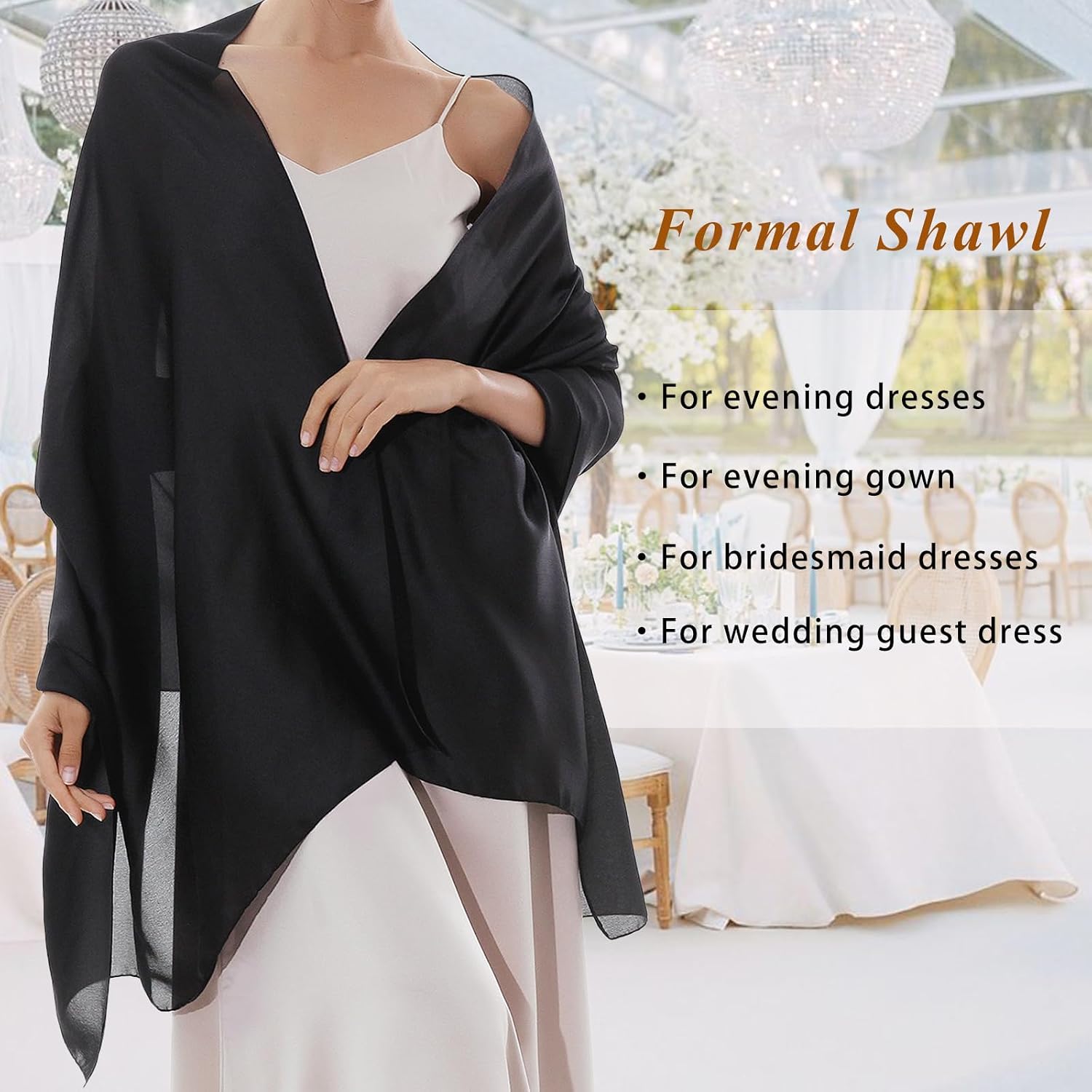 Thumbnail 1 de RIIQIICHY foulard sciarpa in seta/pashmina da donna 180×90 cm per cerimonie, abiti da sera e matrimoni