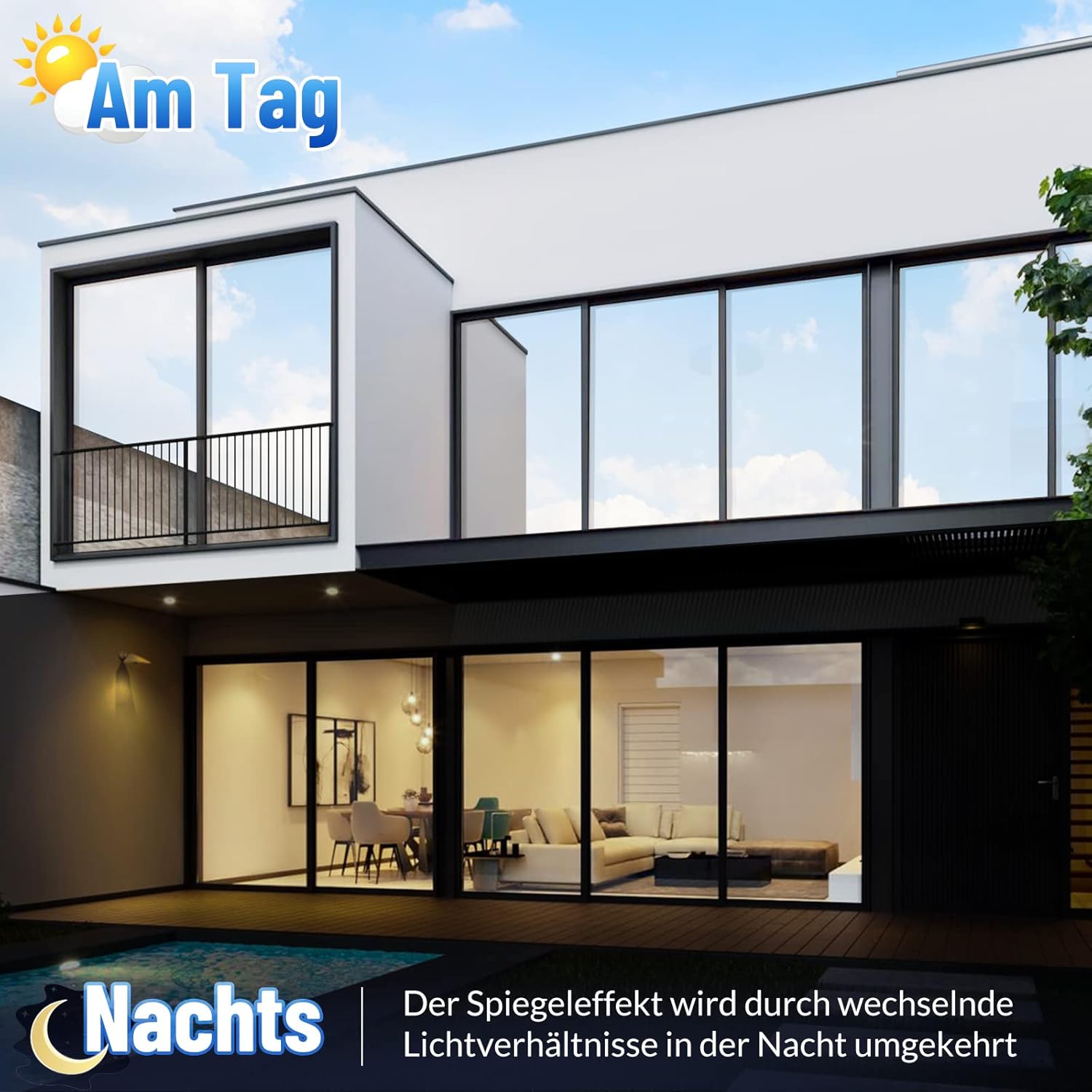 Thumbnail 3 de rabbitgoo Sonnenschutzfolie für Fenster (innen & außen) Silber, Spiegelfolie Sichtschutz, 75x200 cm