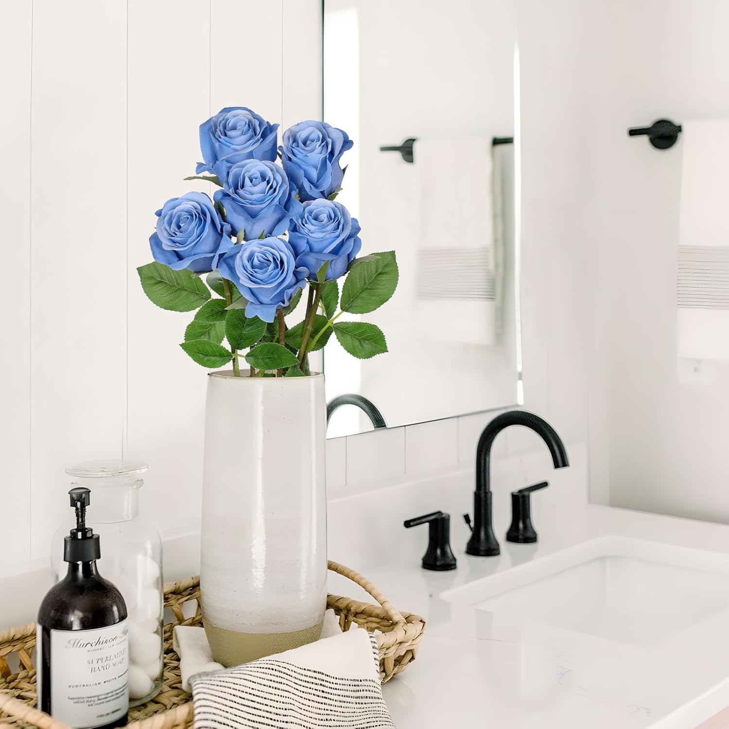 Thumbnail 5 de Oairse Blue Roses Artificial Flowers – 6-Pack, 18.9" Long Stems