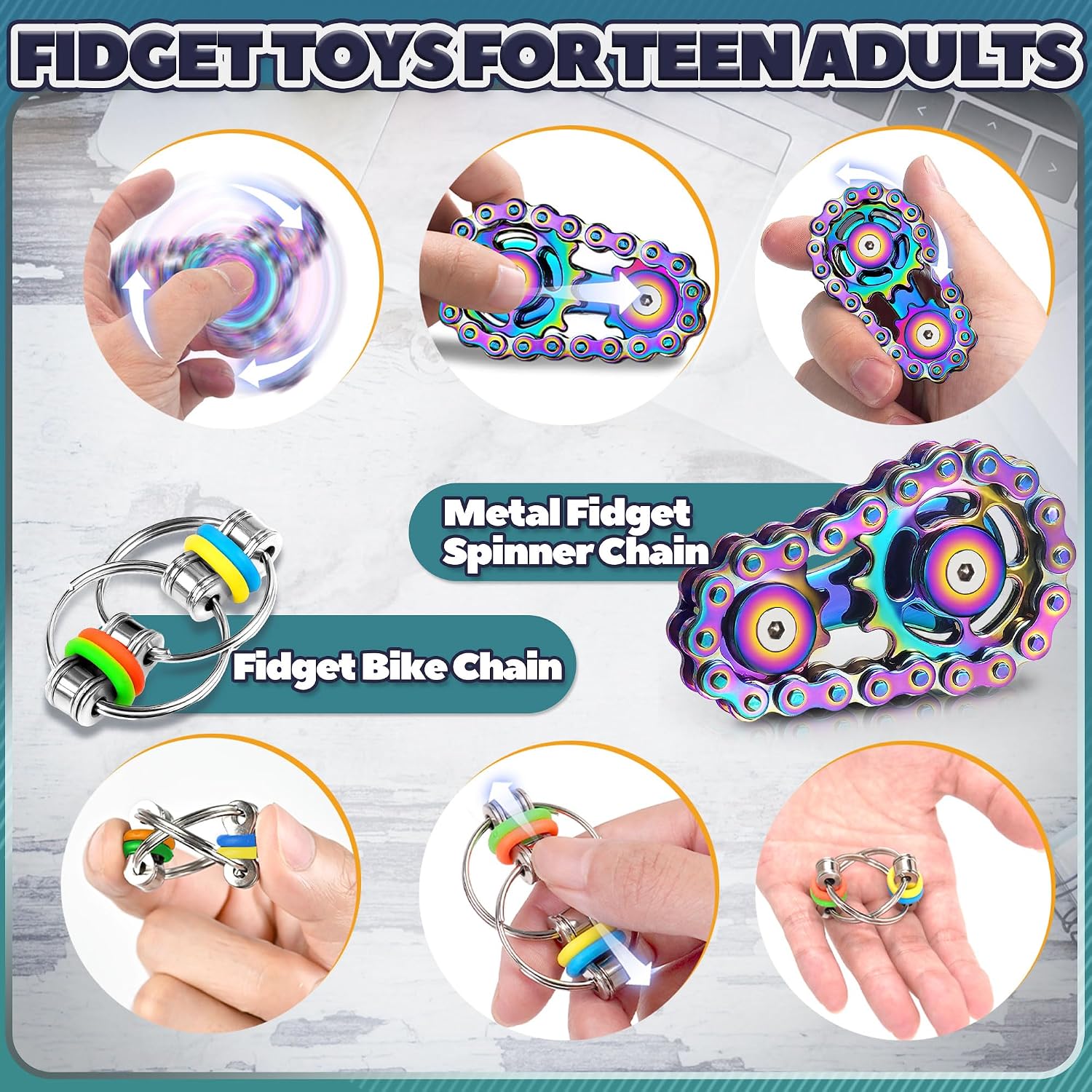 Thumbnail 2 de Chilvil 8-Piece Metal Fidget Toy Set with Sensory Rings and Spinners
