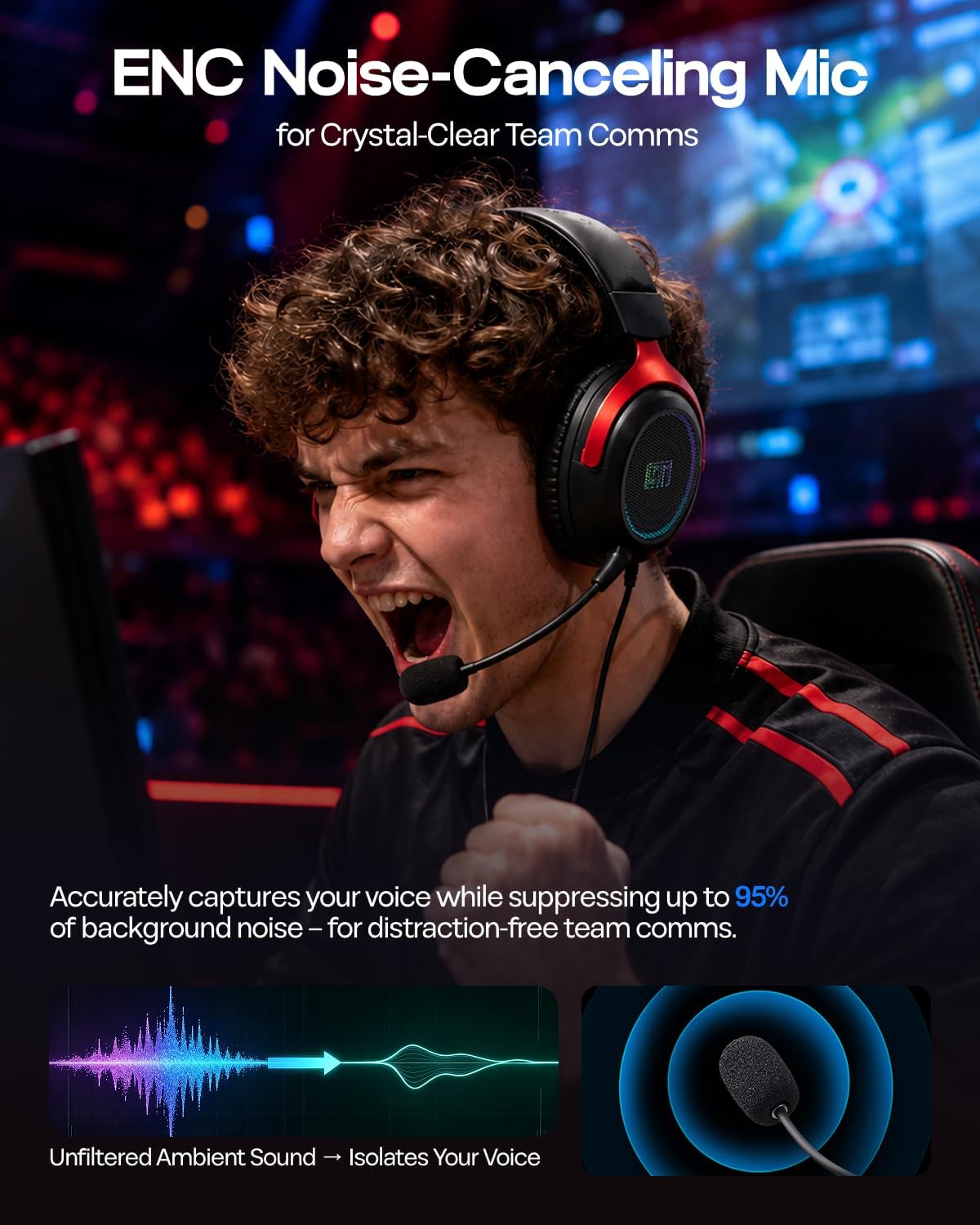 Detalle de EPOMAKER GX1 Wireless Gaming Headset, 7.1 Surround, 50mm Drivers, RGB