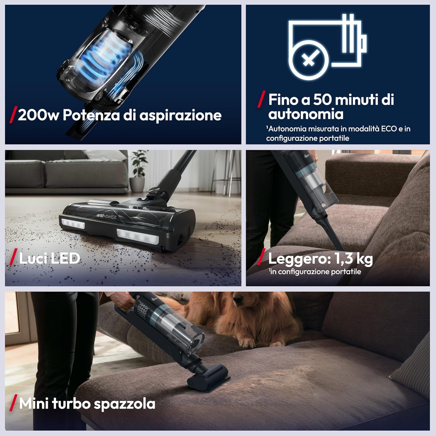 Thumbnail 1 de Hoover HF1 CORE Pet: aspirapolvere senza filo da 200 W, autonomia 50 min e spazzola peli animali