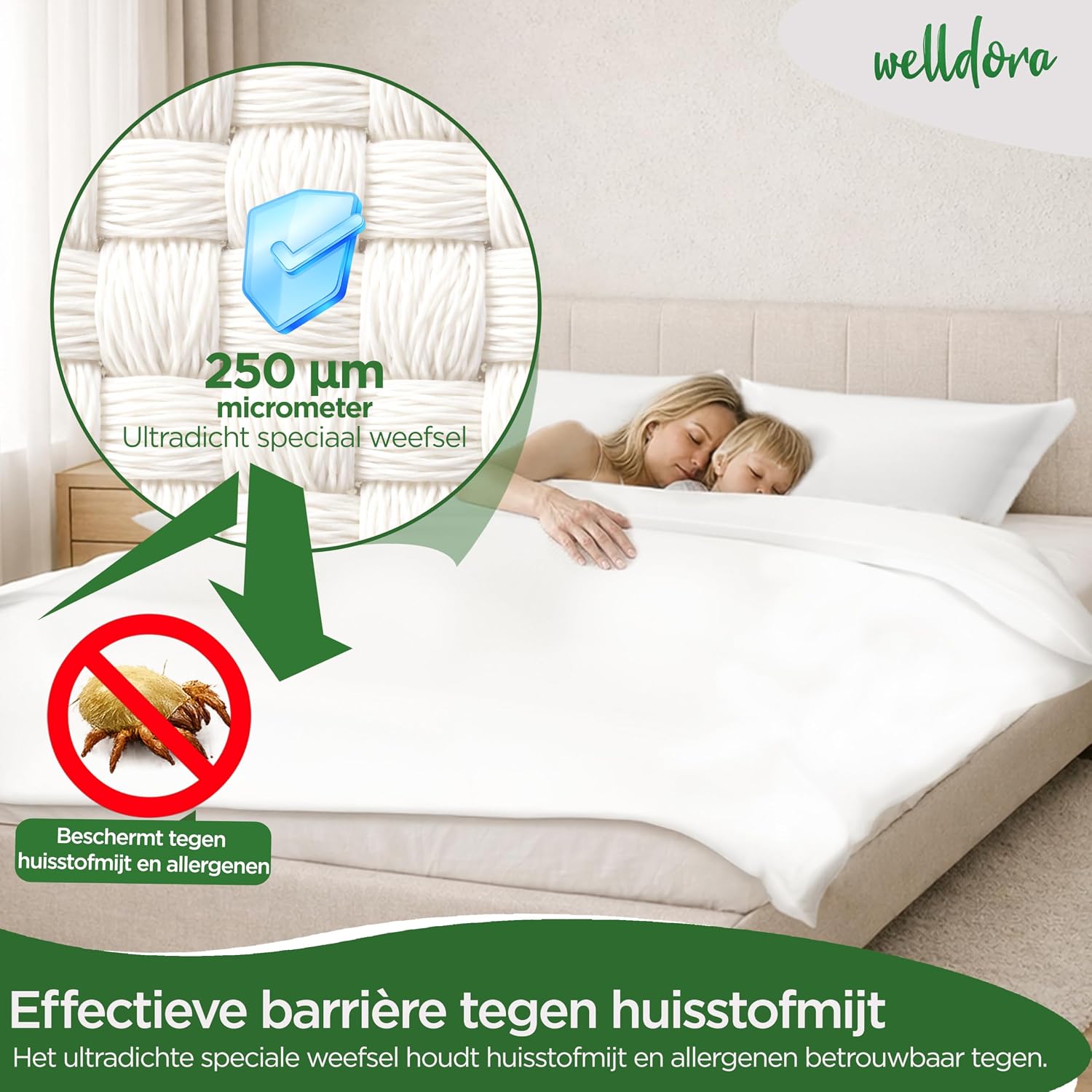 Detalle de Welldora 8G-HV5Q-D220 dekbed-encasing 220x240 cm, allergiehoes, wasbaar tot 95 °C