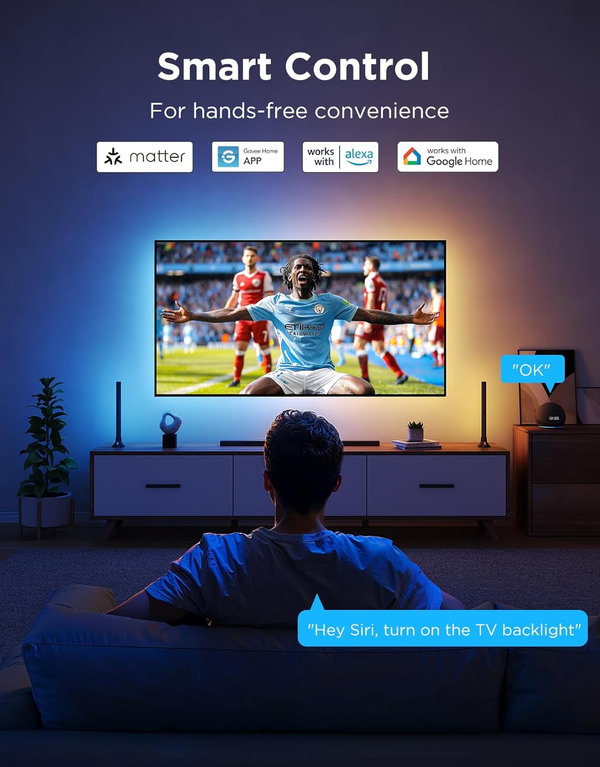 Detalle 2 de Govee TV LED Backlight 2 cuttable to fit (RGBWIC) for 32–70 inch TVs with Matter, music sync and app control