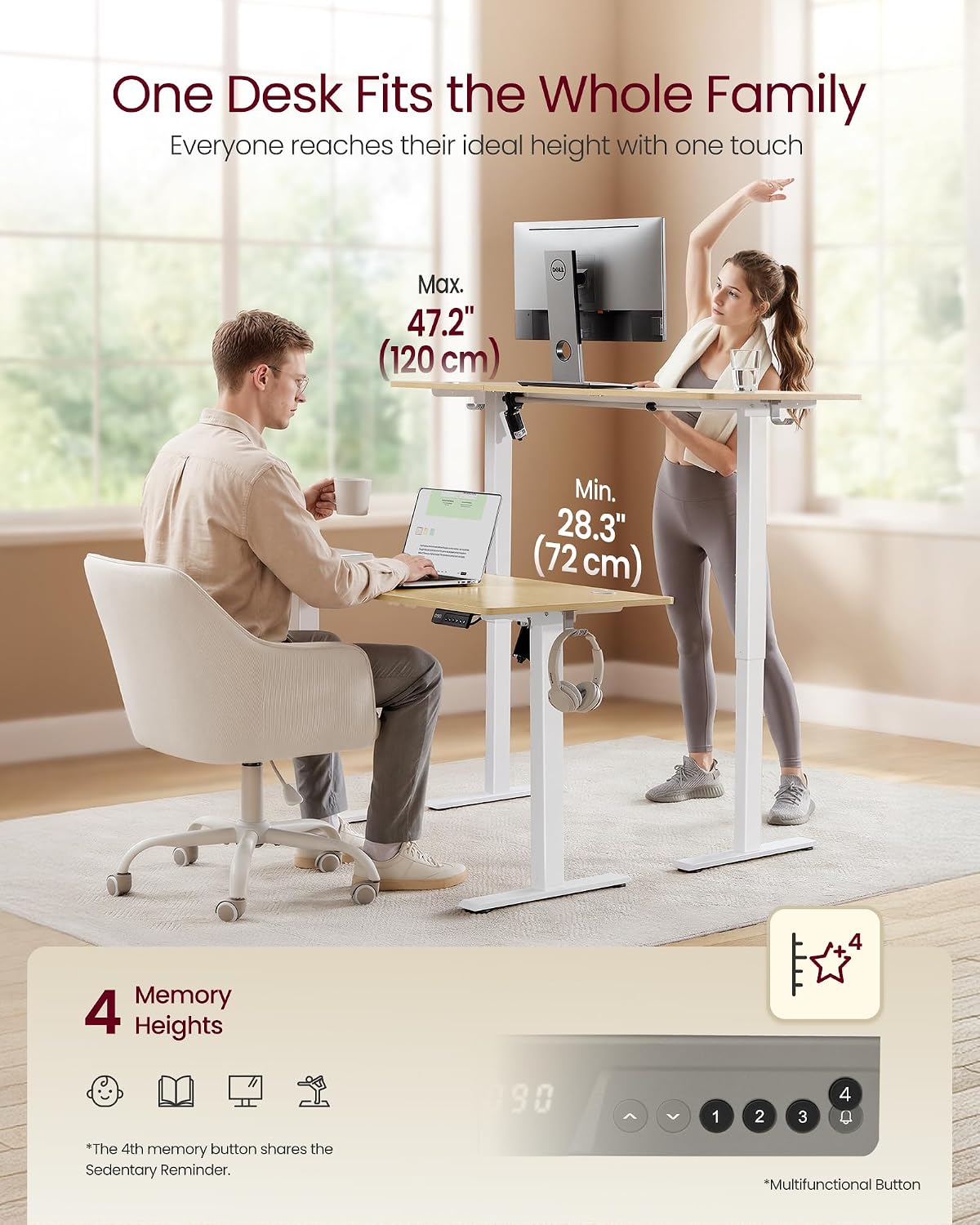 Detalle de VASAGLE ULSD312YA02 Electric Standing Desk, 4 Memory Presets, Golden Oak