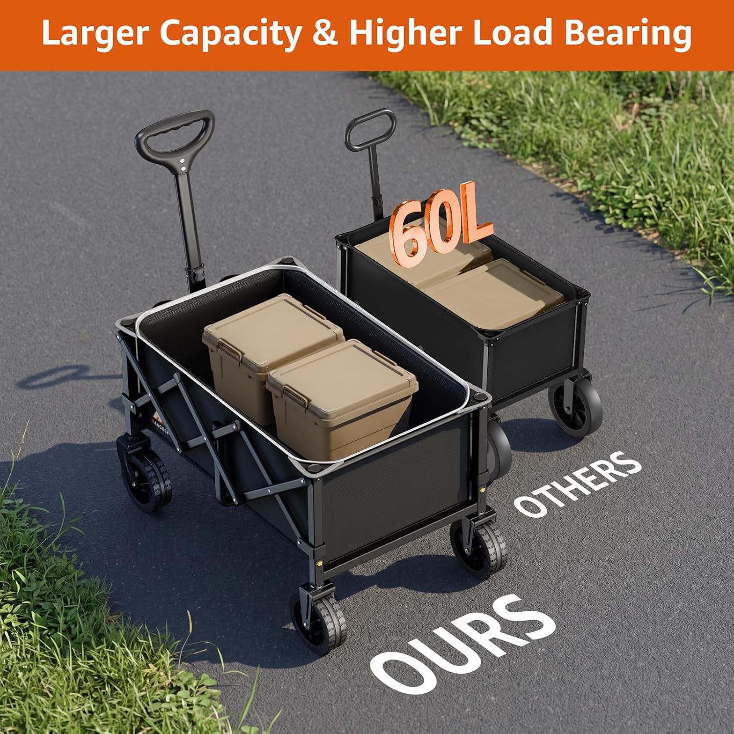 Detalle de HAAGEEP PLDPP001 Folding Wagon Cart, 280 lb Capacity, Reflective Stripe