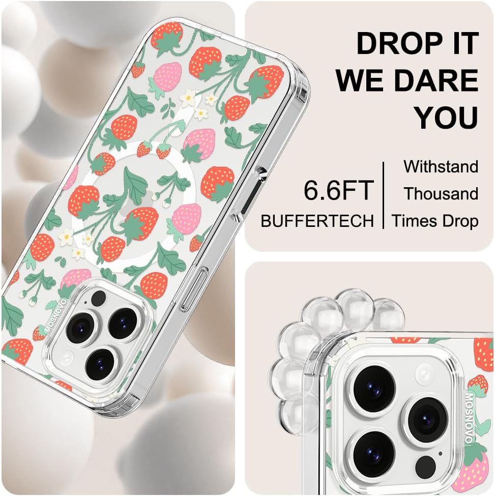 Thumbnail 4 de MOSNOVO Case for iPhone 16 Pro Max (MagSafe) Clear Strawberry Garden — Buffertech drop protection