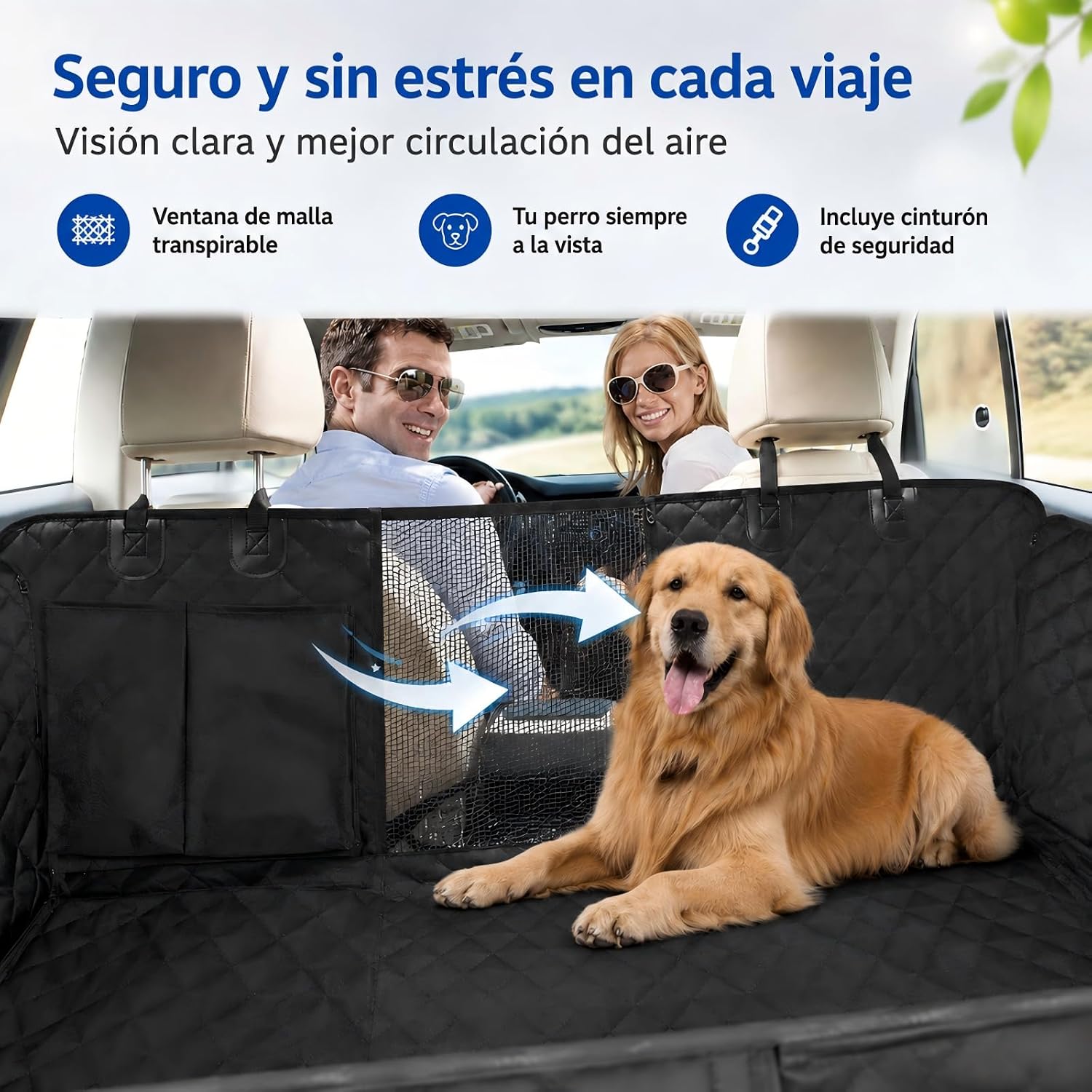Detalle de Sosayet funda coche 4 en 1 para perros (asiento trasero) 137 x 147 cm, impermeable antideslizante con ventana lateral